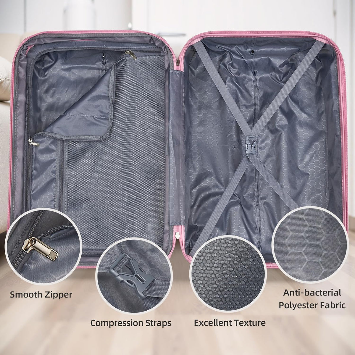 LARVENDER Luggage Sets 5 Piece Hardside Expandable Suitcase with Wheels Lock,PC+ABS Hardside