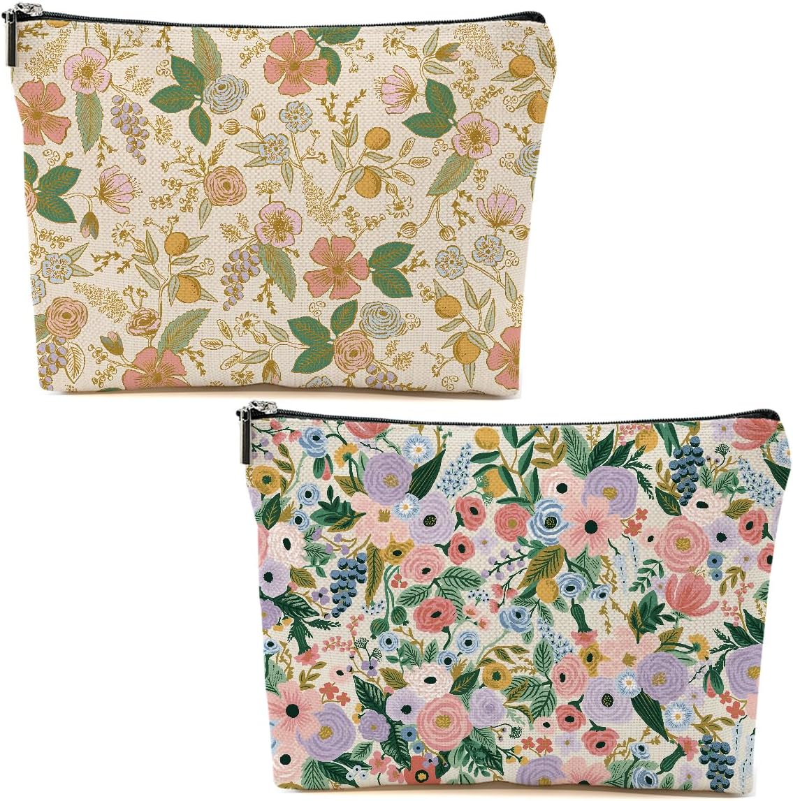 2pcs Aesthetic Floral Makeup Bags for Women, Cute Flower Aesthetic Cosmetic Bag, Coquette Travel Toiletry Bag, Portable Zipper Pouch Cosmetics Pouch Gifts for Women Girls