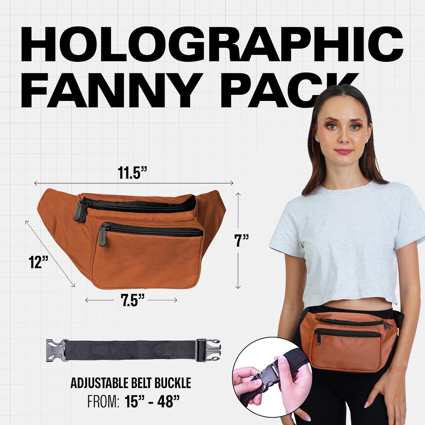 Brown Fanny Pack Belt bag - Crossbody Waist Bag for Men or Women - Hands-Free, Waterproof Large Bumbag for Hiking, Running, and Travel