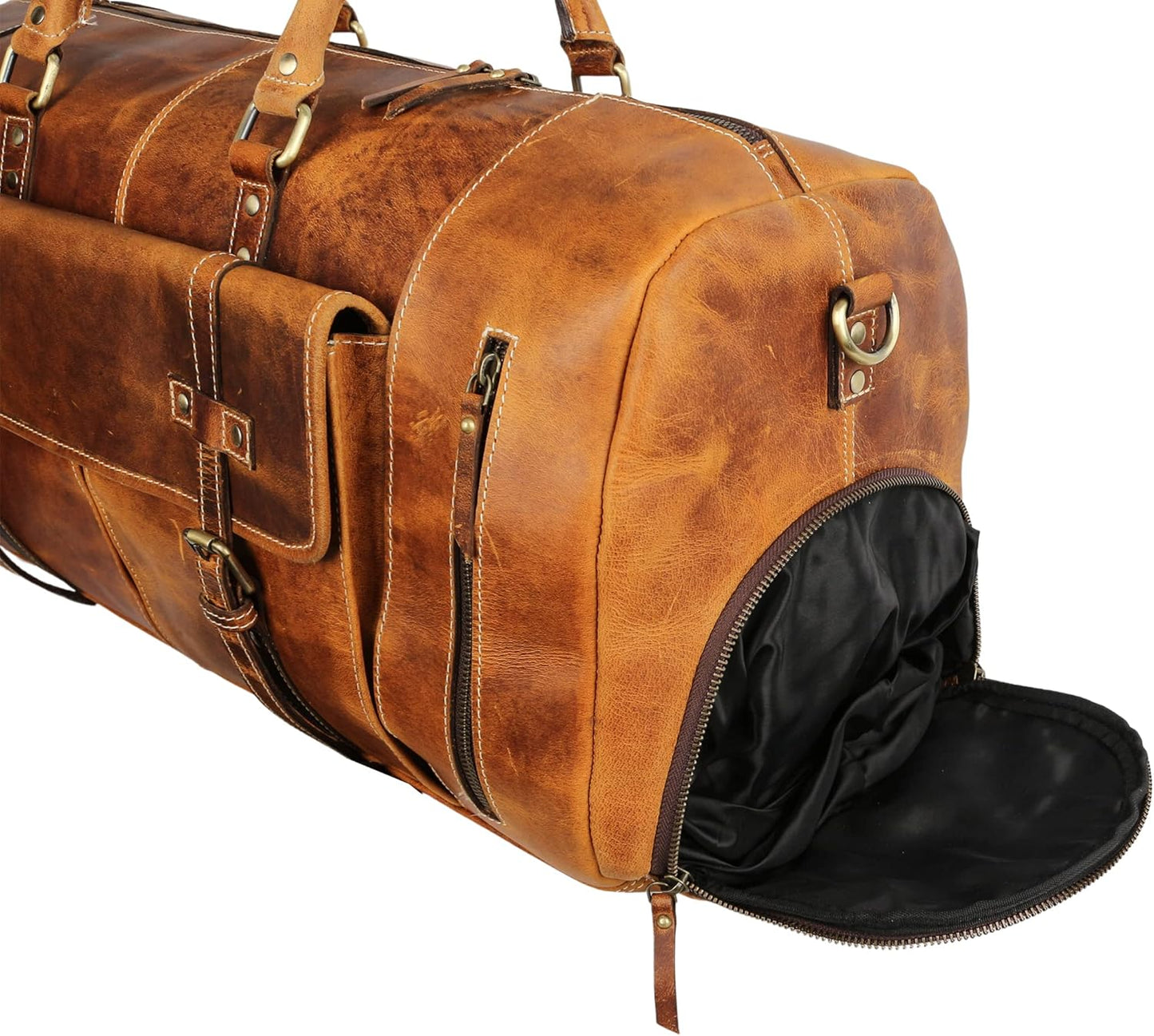 KomalC Leather Duffel Bags for Men and Women Full Grain Leather Travel Overnight Weekend Leather