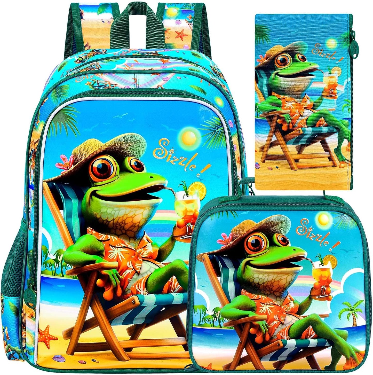 3PCS Boys Backpack, Water Resistant Kids Bookbag Set with Lunch Box, Cute School Bag for Preschool Toddler