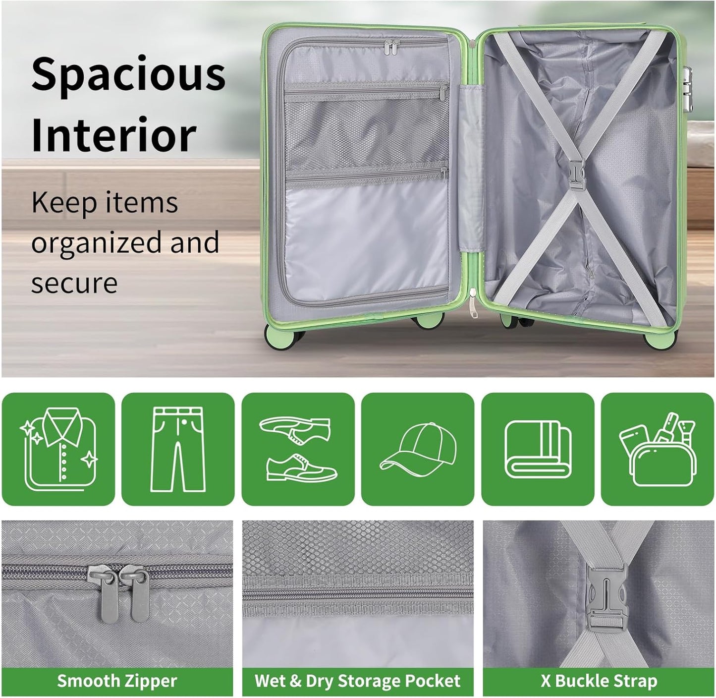 22x14x9 Airline Approved Vintage Style Carry On Luggage with Backpack Sets, ABS+PC Hardshell Small 20 inch Retro Suitcase with Protective Cover & Luggage Tag (Avocado Green, 20in/BP/TB)