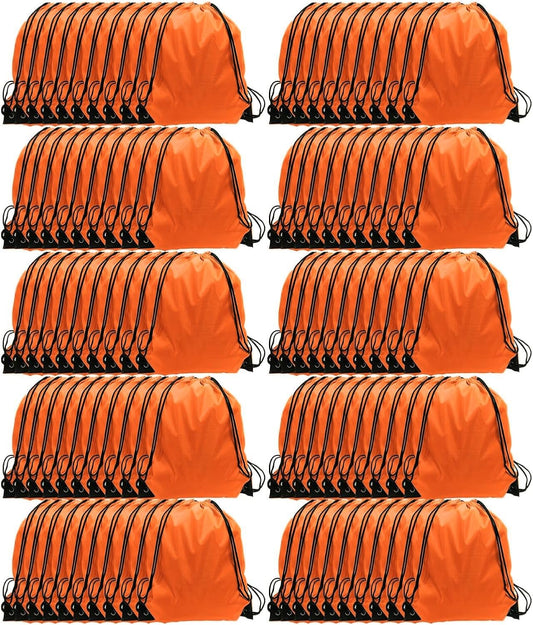 GoodtoU Drawstring Backpacks, 100 Pieces Back Bag Bulk Cinch Sack Drawstring Gym Bag for Sport, Traveling, Team (Orange)