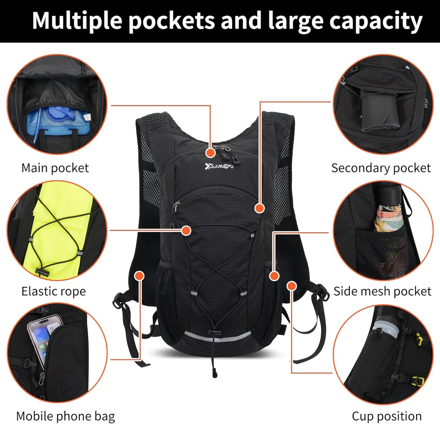 DOJUNS Hiking Backpack Lightweight Travel Backpack 20L Waterproof Hiking Daypacks Camping Backpack for Men Women (Black)