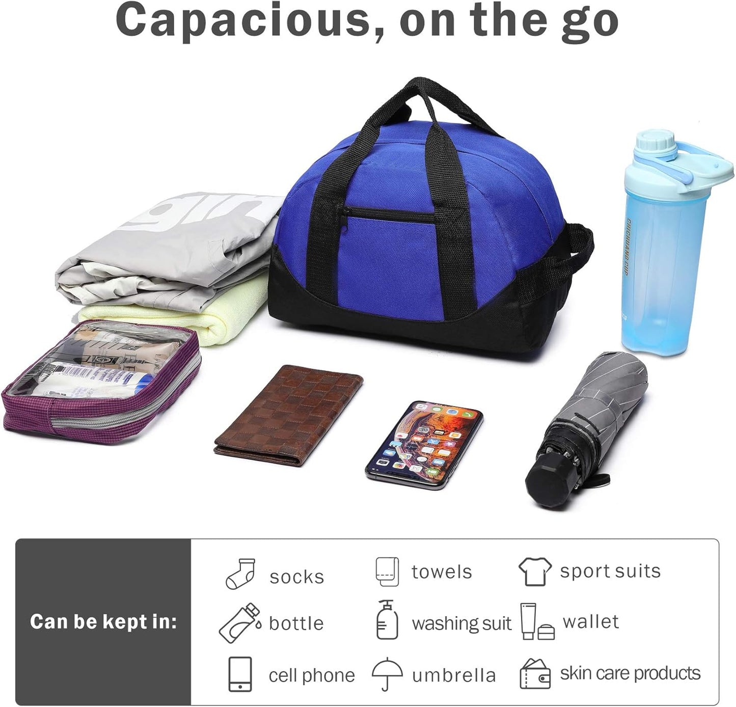 BuyAgain Duffle Bag, 12" Small Mini Travel Carry On Sport Duffel Gym Bag with Top Handle