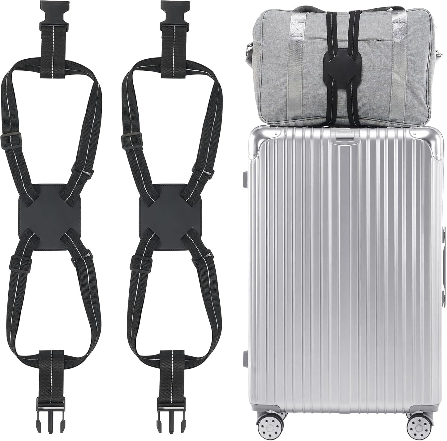 Travelkin Luggage Straps - Bungees for Suitcases, Add a Bag, Travel Bag Bungee Belt for Luggage Carry On (Black 2 Pack)