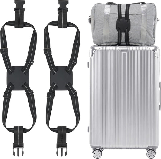 Travelkin Luggage Straps - Bungees for Suitcases, Add a Bag, Travel Bag Bungee Belt for Luggage Carry On (Black 2 Pack)