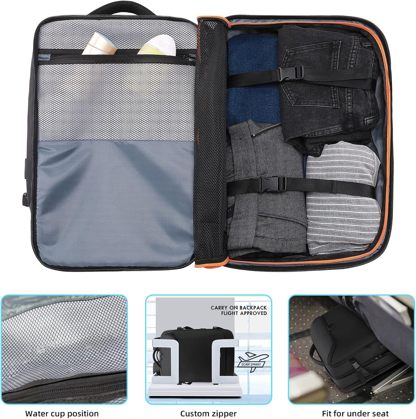 50L Carry on Travel Backpack, Expandable Airline Approved Backpacks with 3 Packing Cubes Fit 17.3