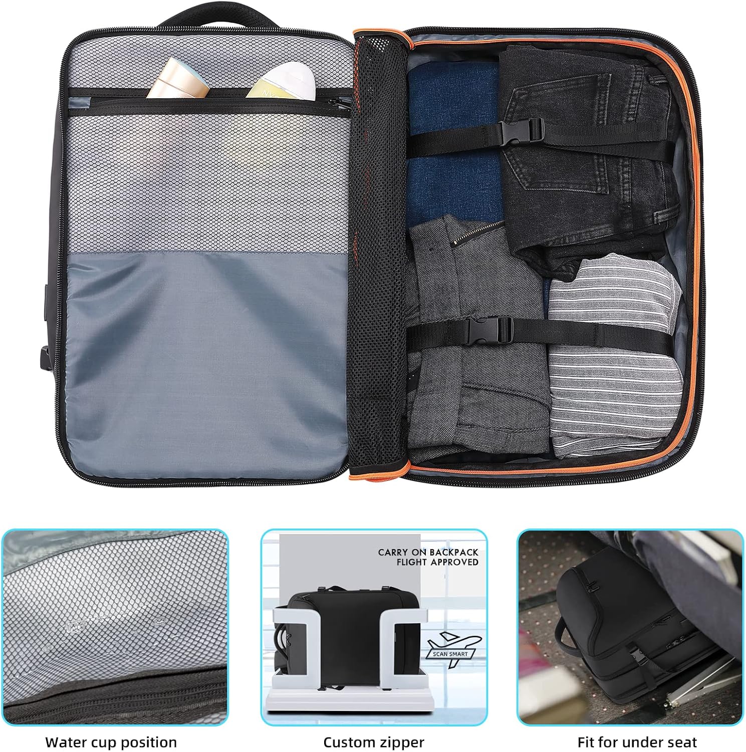 50L Carry on Travel Backpack, Expandable Airline Approved Backpacks with 3 Packing Cubes Fit 17.3