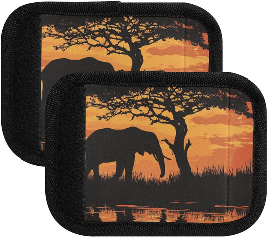 Elephant Silhouette Sunset Red 2 Pack Luggage Handle Wraps Covers for Suitcase Identifiers Bag Tags Travel Accessories