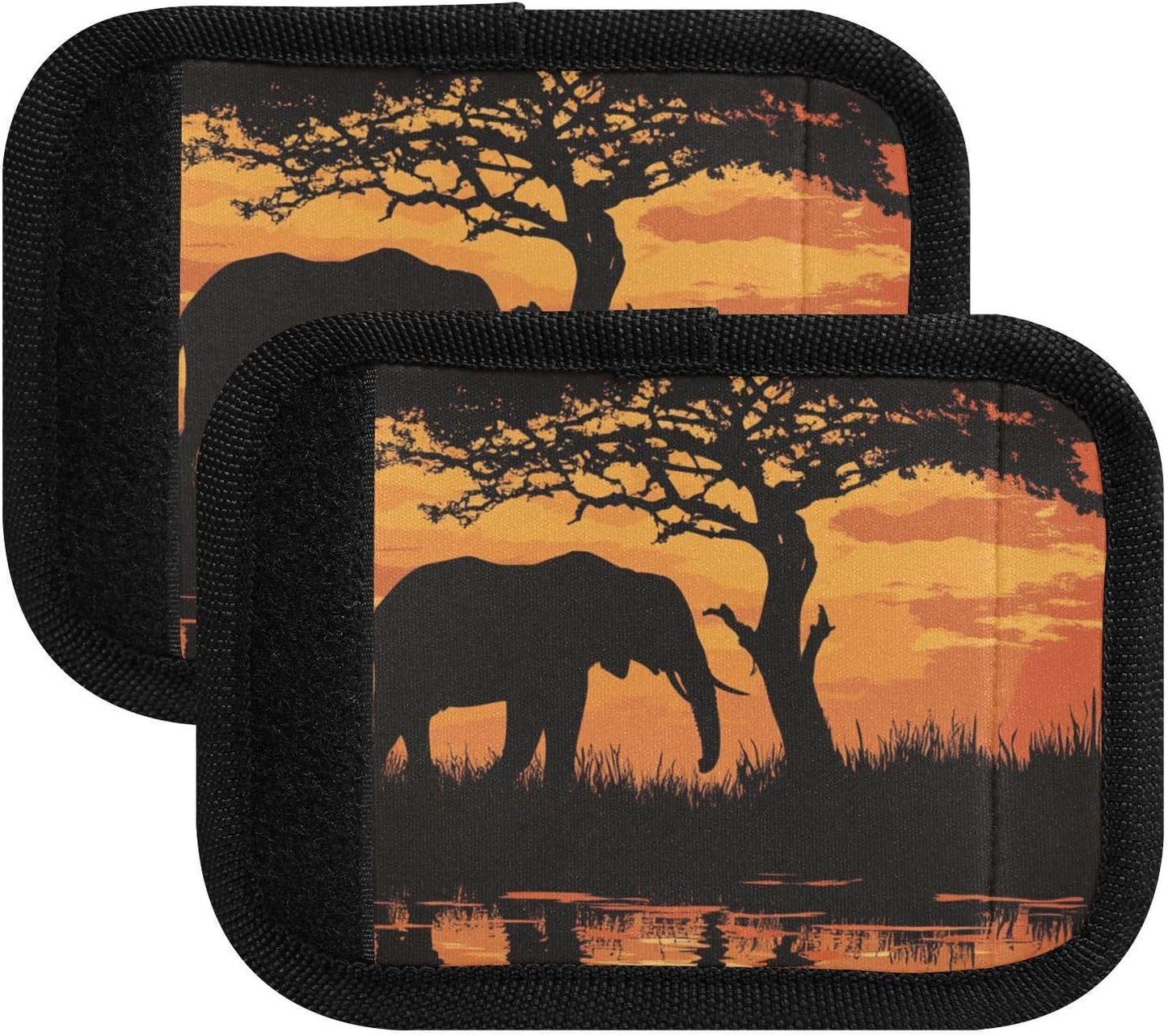 Elephant Silhouette Sunset Red 4 Pack Luggage Handle Wraps Covers for Suitcase Identifiers Bag Tags Travel Accessories