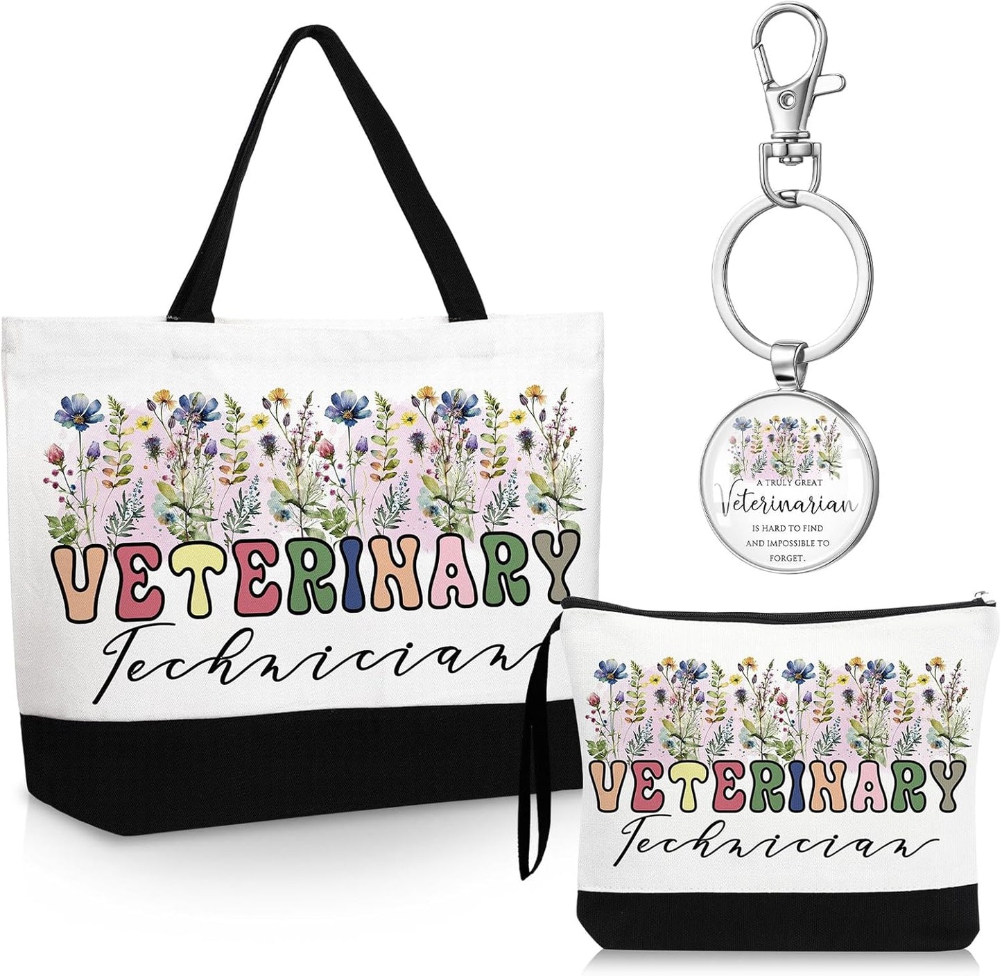 Kacctyen 3 Pcs Veterinary Appreciation Gifts Veterinarian Tote Bag Makeup Cosmetic Bag Vet Thank You Keychains for Female Women Assistant Student Women Birthday Christmas