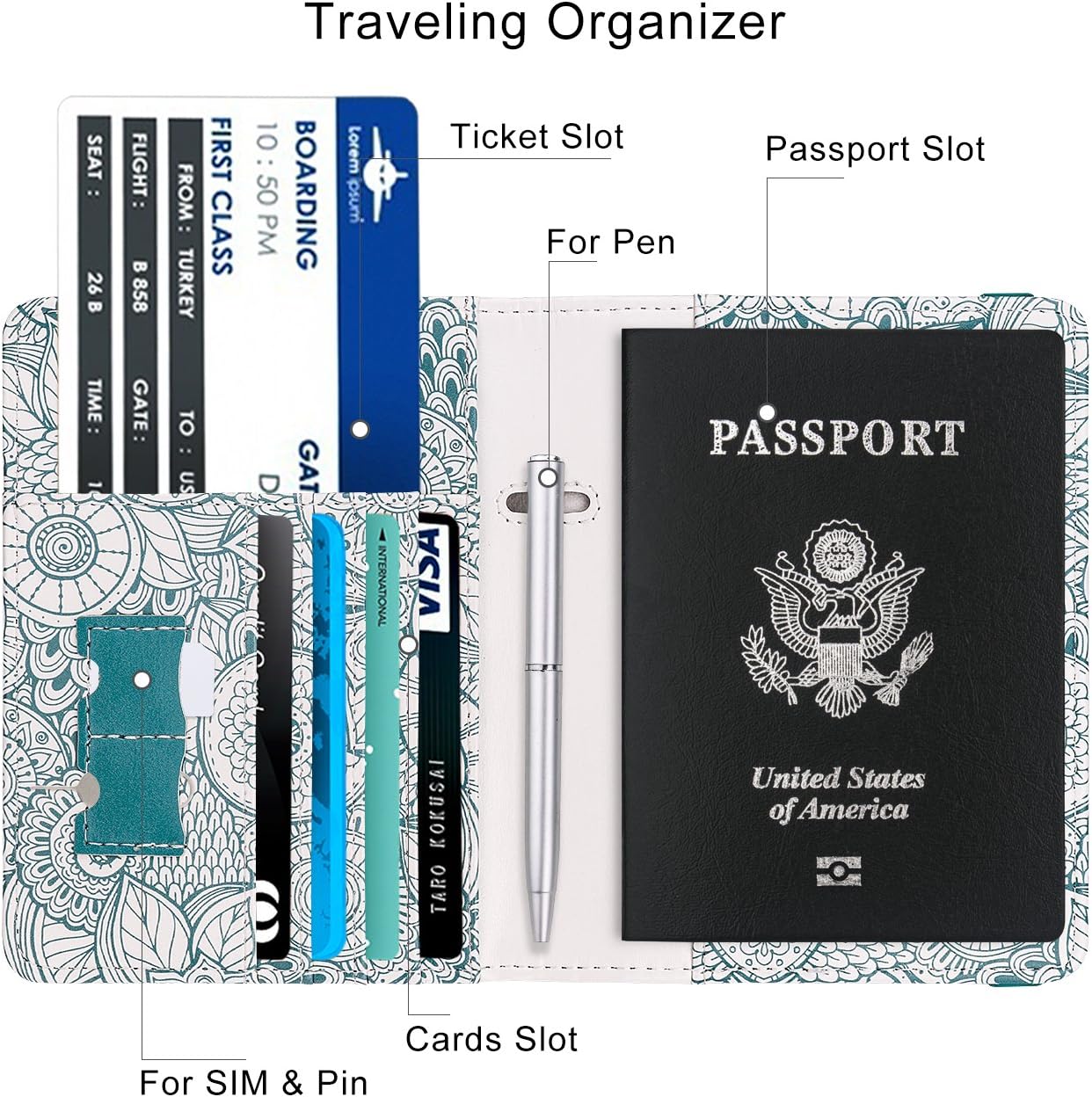 WALNEW Passport Holder for Travel, RFID Passport Cover Wallet for Women Men, PU Leather Passport Book Card Holder Case with Pen, Travelling Essentials for Flying