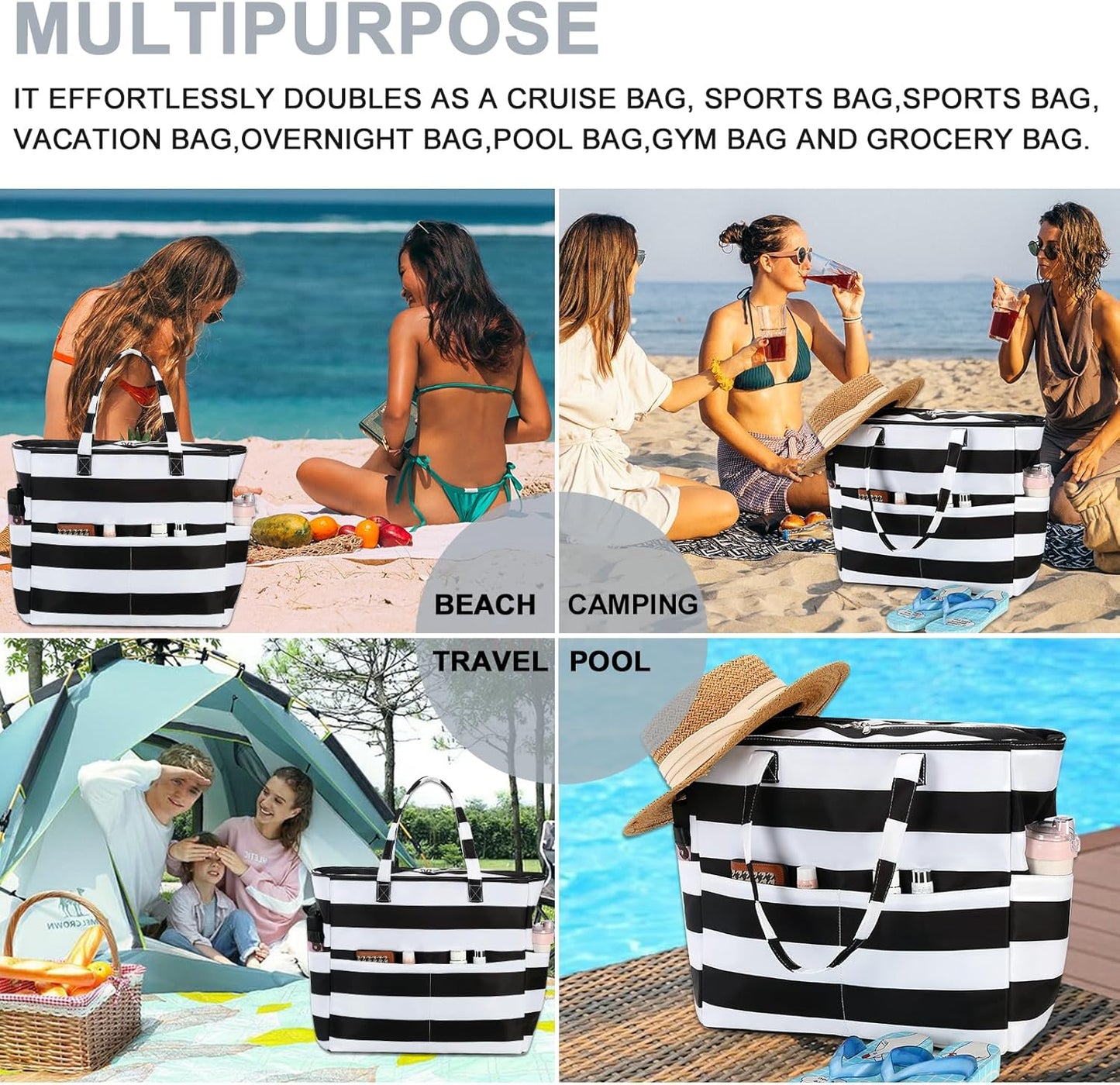 Bluboon Waterproof Beach Tote Pool Bags for Women Ladies Extra Large Carry On Bag With Wet Compartment for Weekender Travel
