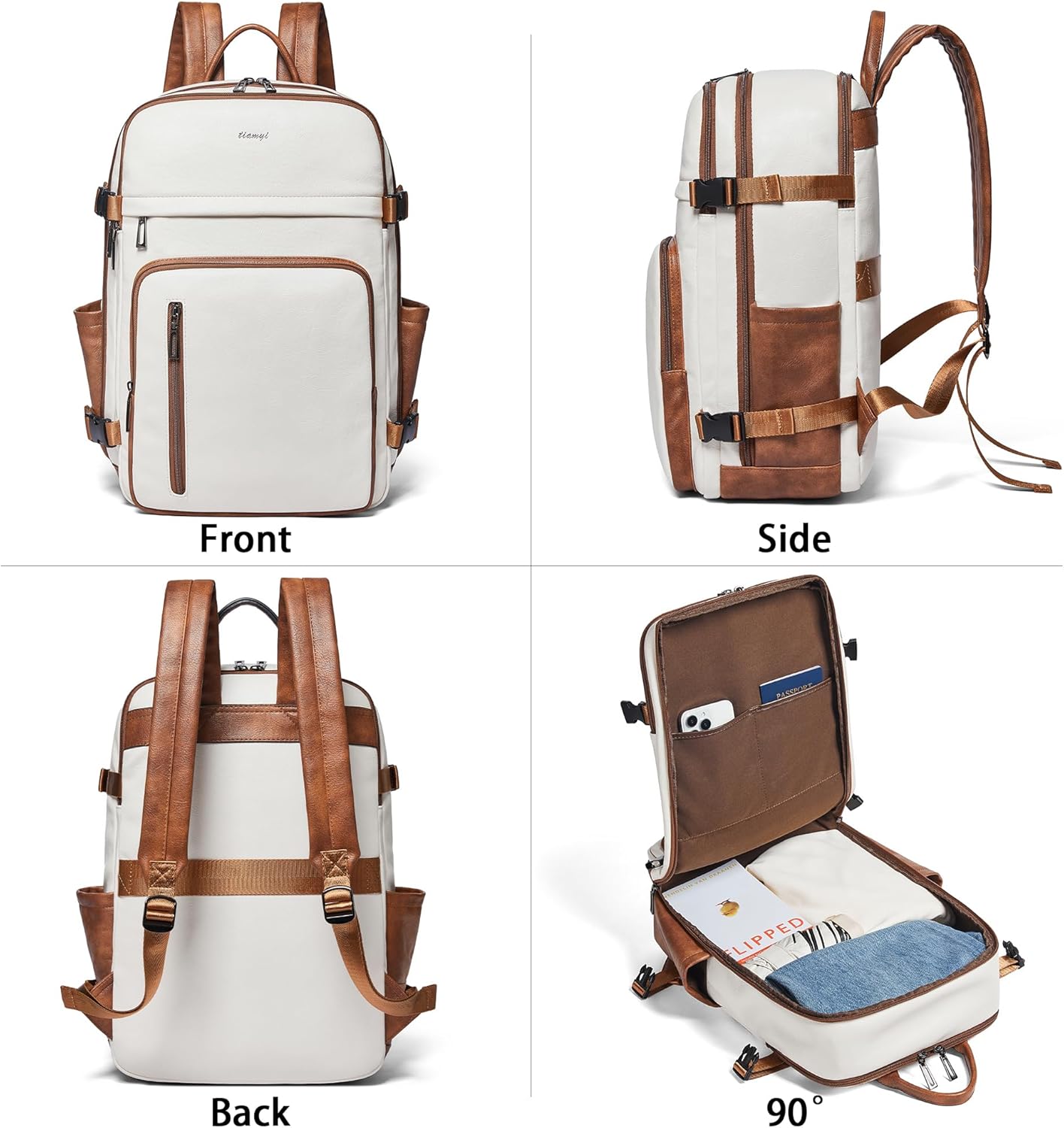 Leather Laptop Backpack for Women, Featuring a 15.6" Padded Laptop Compartment, Water Bottle Pocket and Trolley Sleeve, Ideal for Work, Travel, Everyday Use, and as a Thoughtful Gift