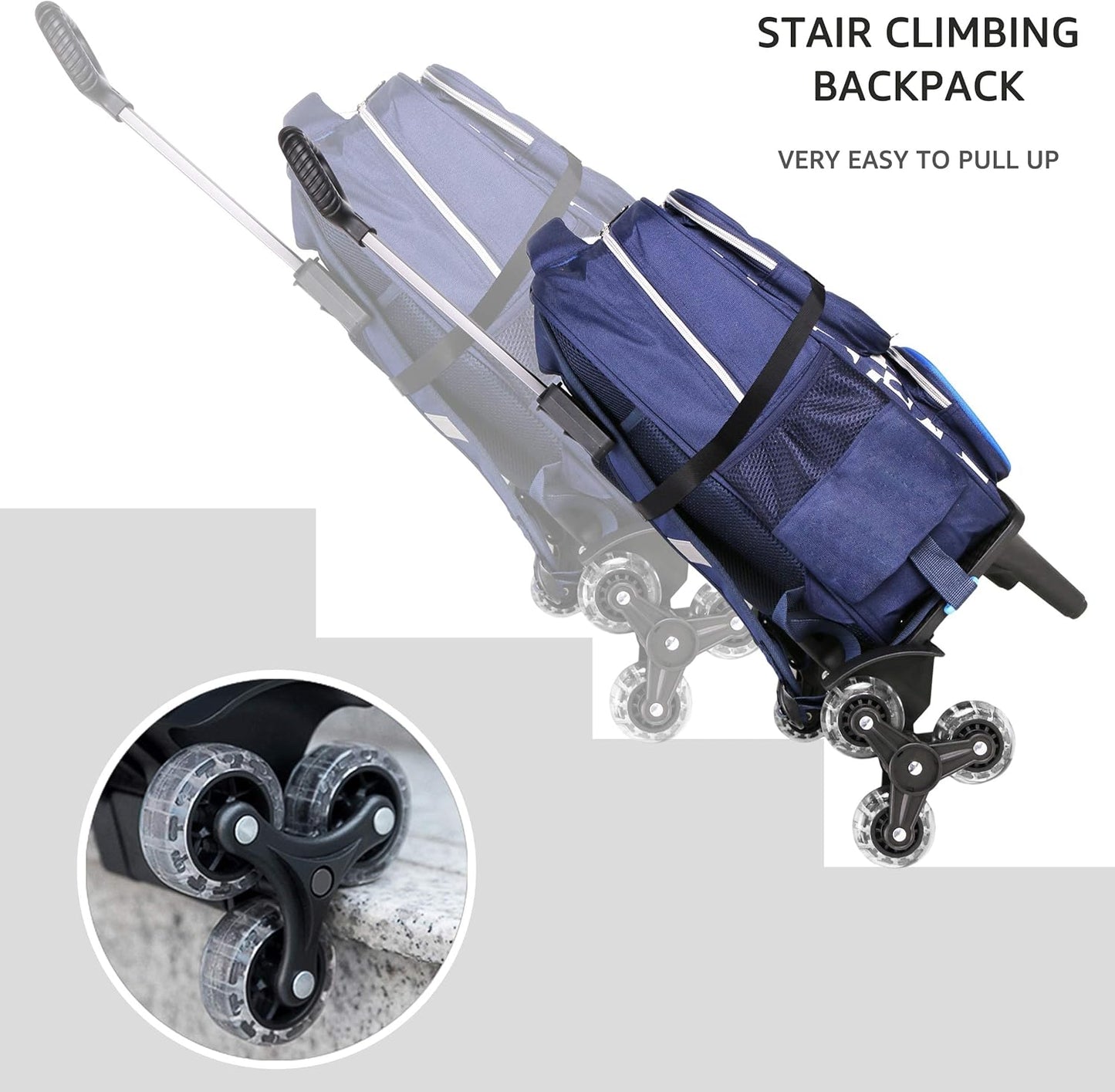 Backpack Trolley, Wheeled Trolley Aluminium Alloy Foldable Hand Cart 6 Wheels Rolling Luggage Carts for Kids Teens Adult School Travel (6 Wheels)
