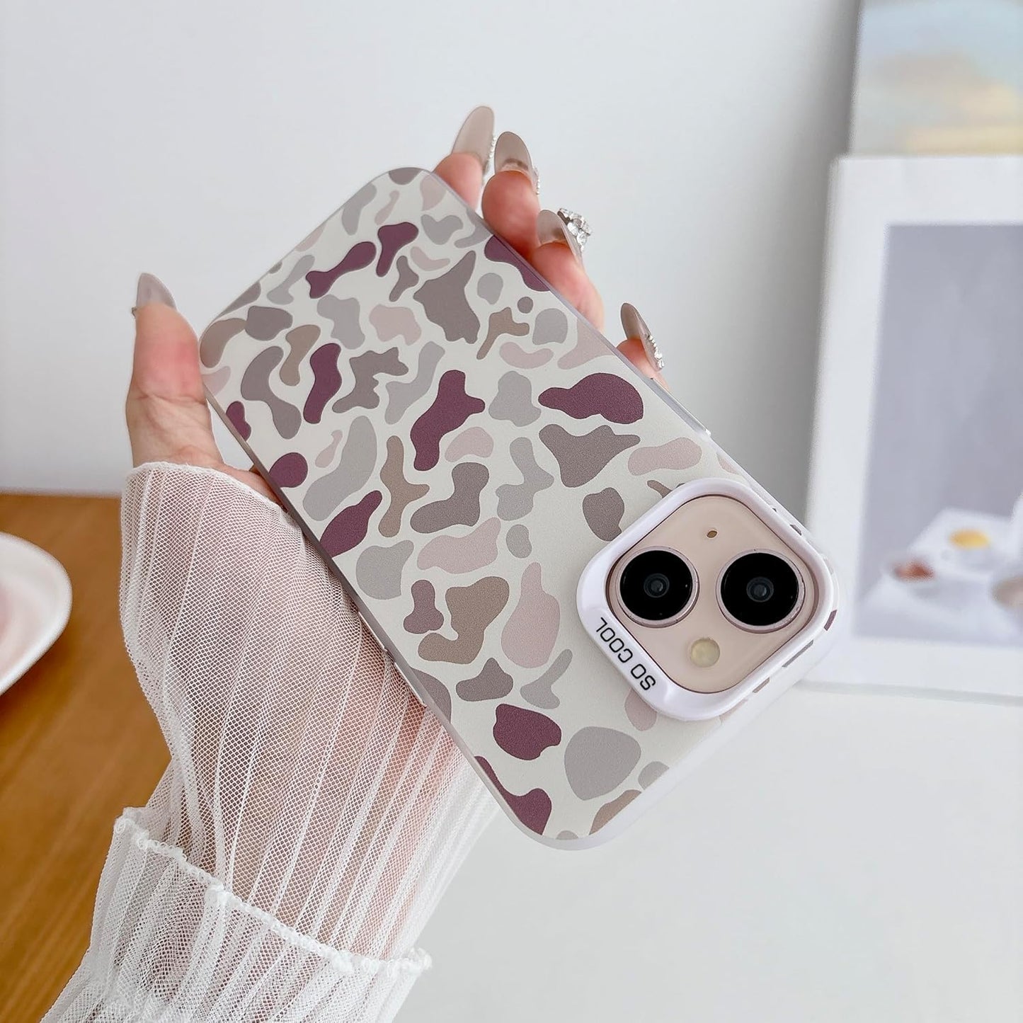for iPhone 15 Case, Vintage Camo Pattern Design for Men Boys Teens, Cool Camouflage Shockproof Protective Cover for Girls Women - White
