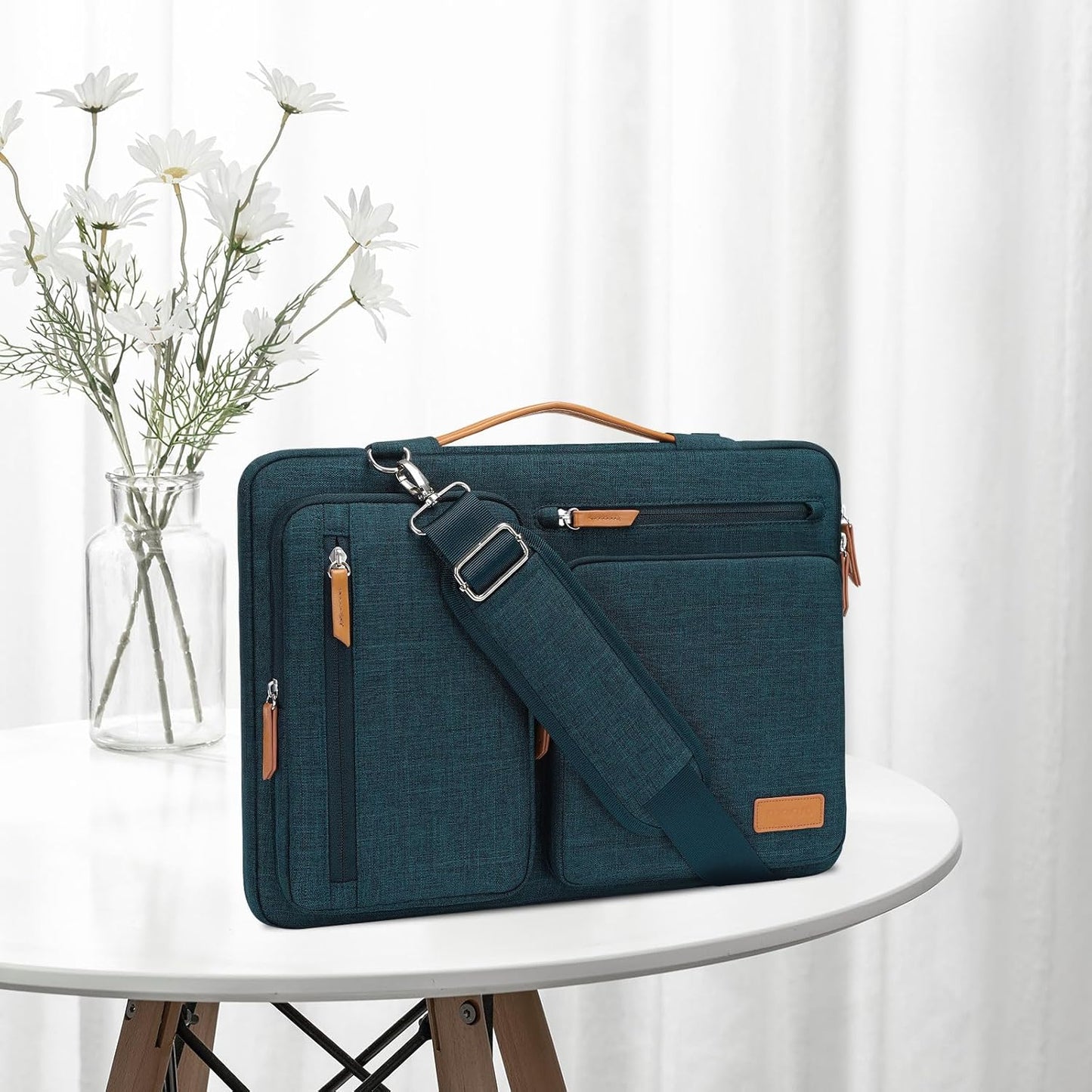 MOSISO 360 Protective Laptop Shoulder Bag,15-15.6 inch Computer Bags Compatible with MacBook Pro 16 inch, HP, Dell, Lenovo, Asus Notebook,Side Open Messenger Bag with 4 Zipper Pockets, Teal Green
