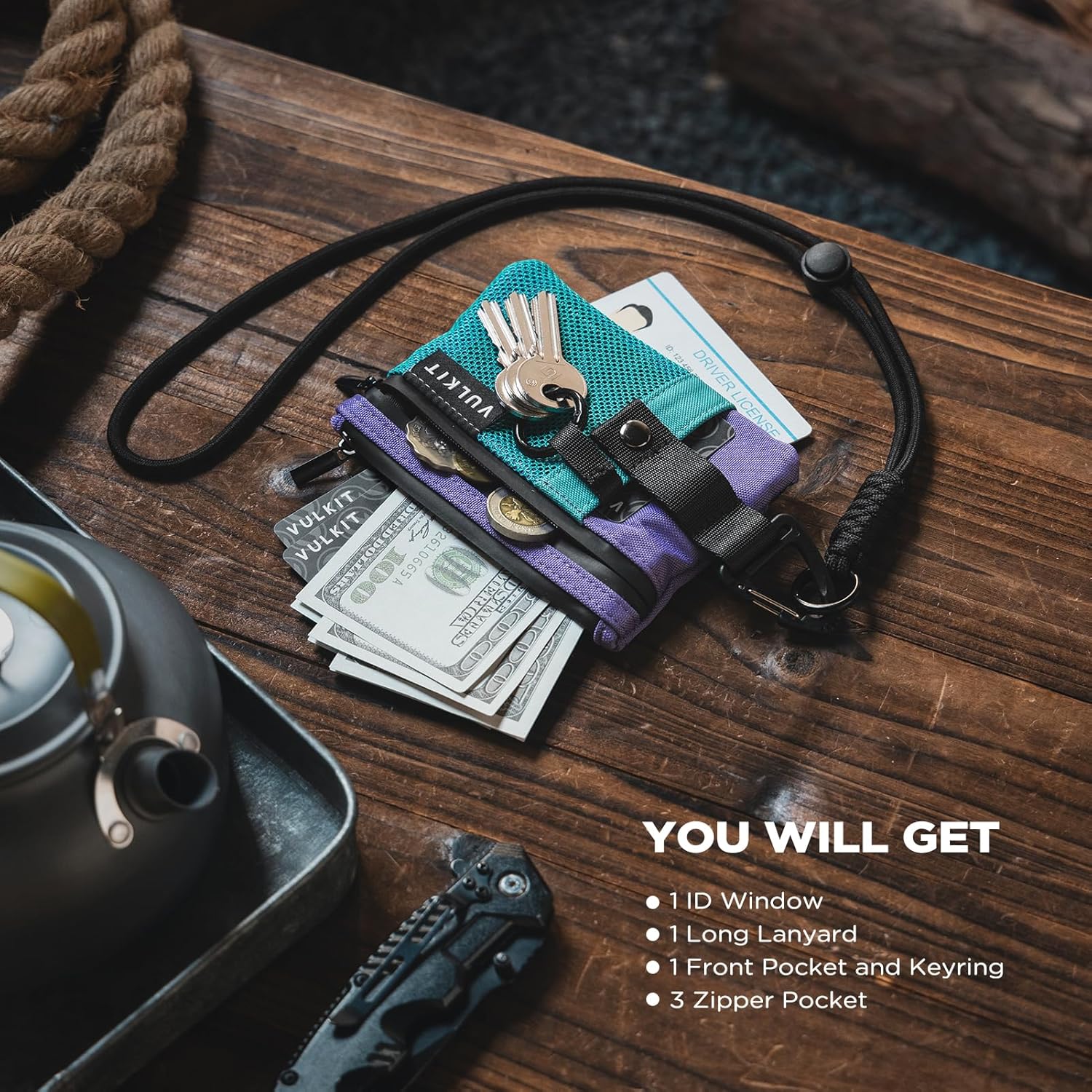 VULKIT Slim Wallet with ID Window, Small RFID Blocking Card holder Water Resistant Zip Wallet with