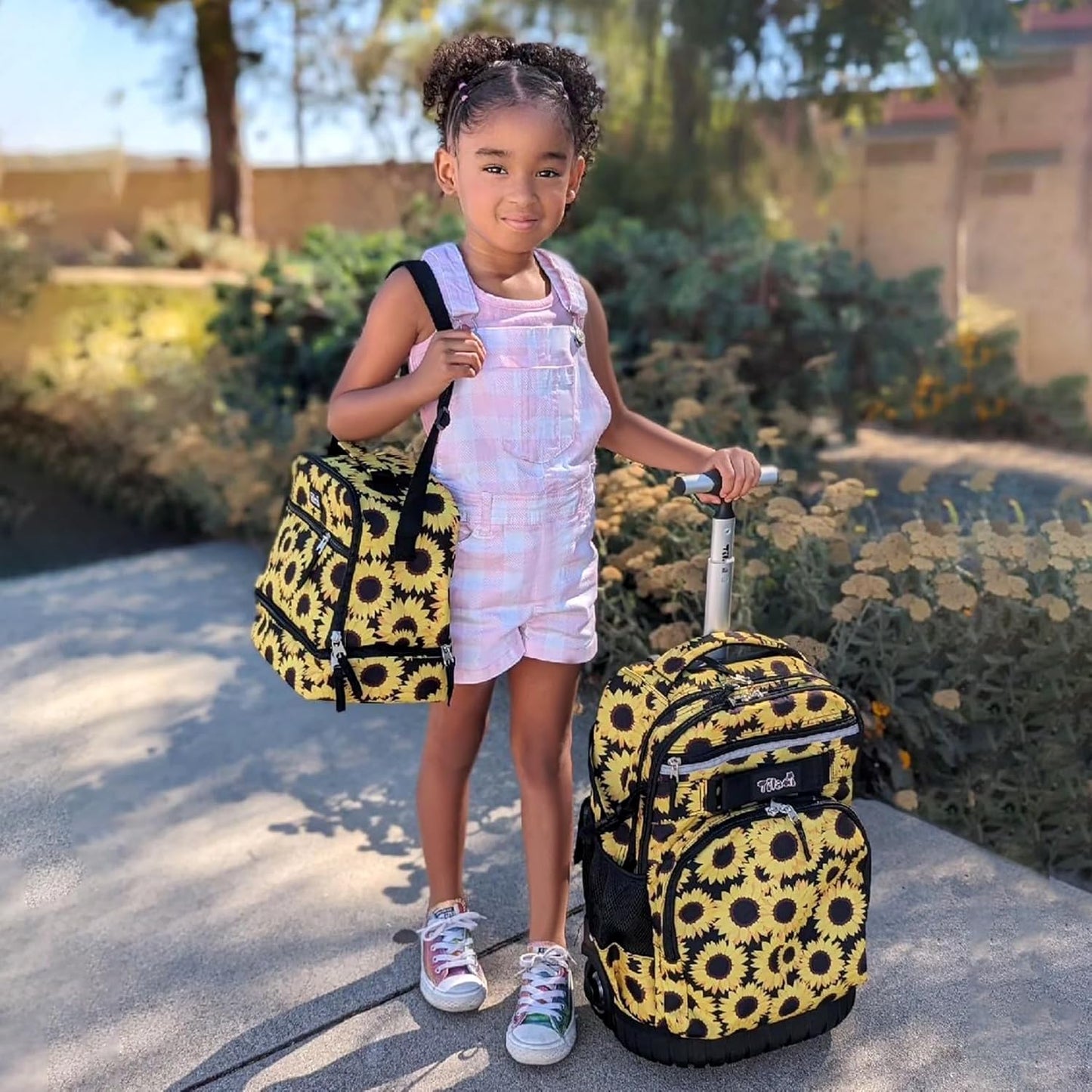 Tilami Rolling Backpack 18 inch Wheeled Laptop Backpack School College Student Travel Trip Boys and Girls (Sunflower)