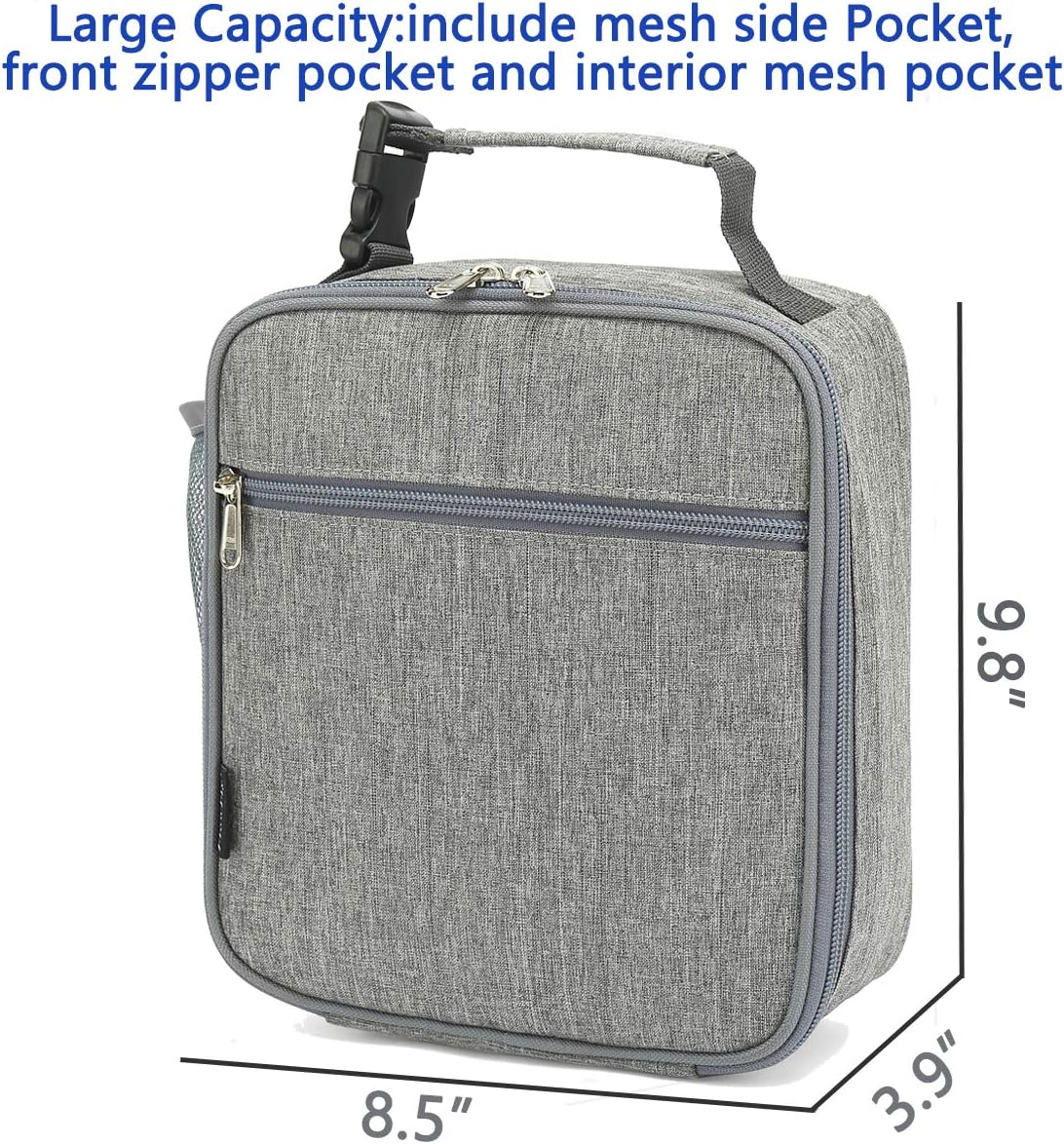 FlowFly Kids Lunch box Insulated Soft Bag Mini Cooler Back to School Thermal Meal Tote Kit for Girls, Boys(Heather Grey)