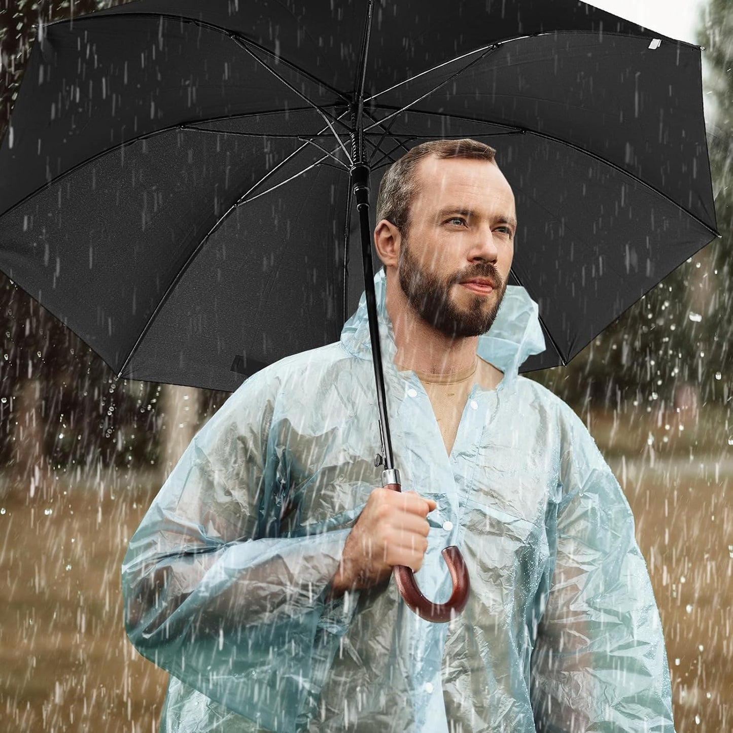 Silkfly 48 Inch Auto Open Umbrella Wooden J Stick Vintage Handle Windproof Unbreakable Wedding Fast Drying Rain Umbrella