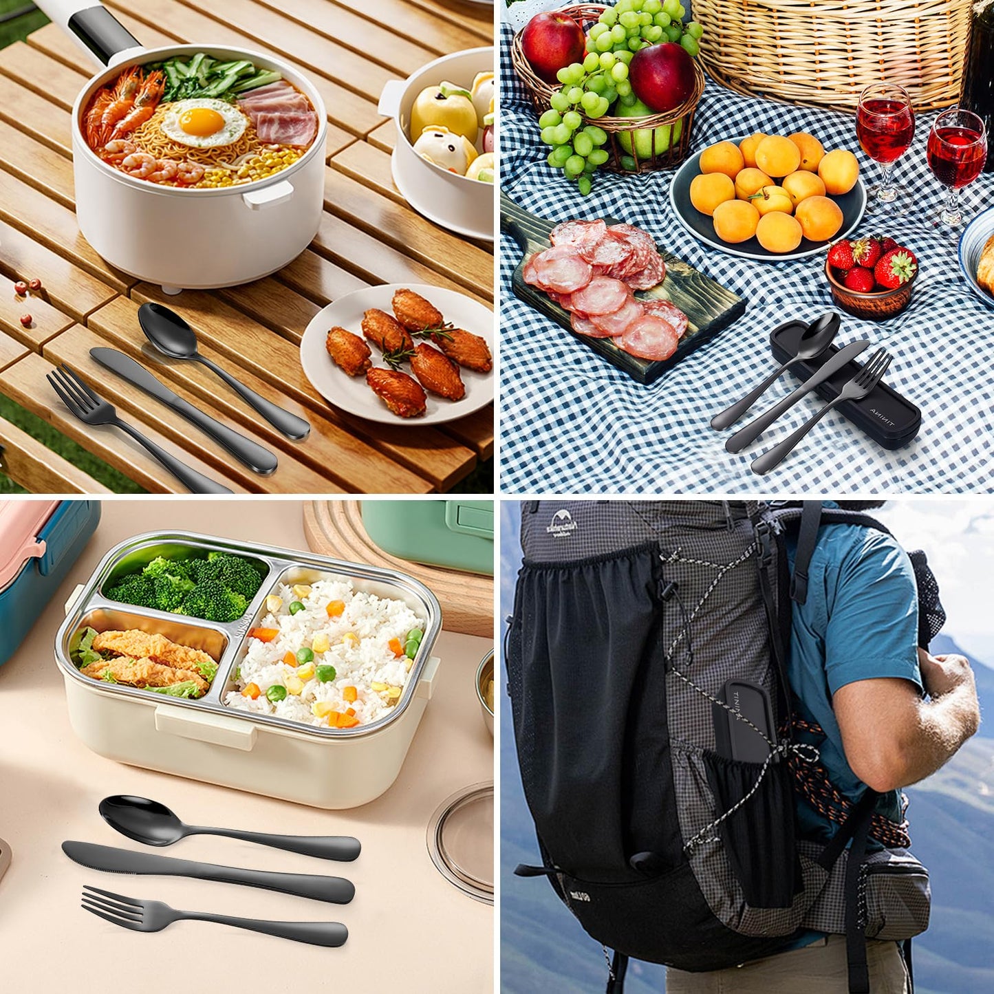 Travel Utensils with Case, 4-Piece Stainless Steel Portable Cutlery Set, Reinforced Case with