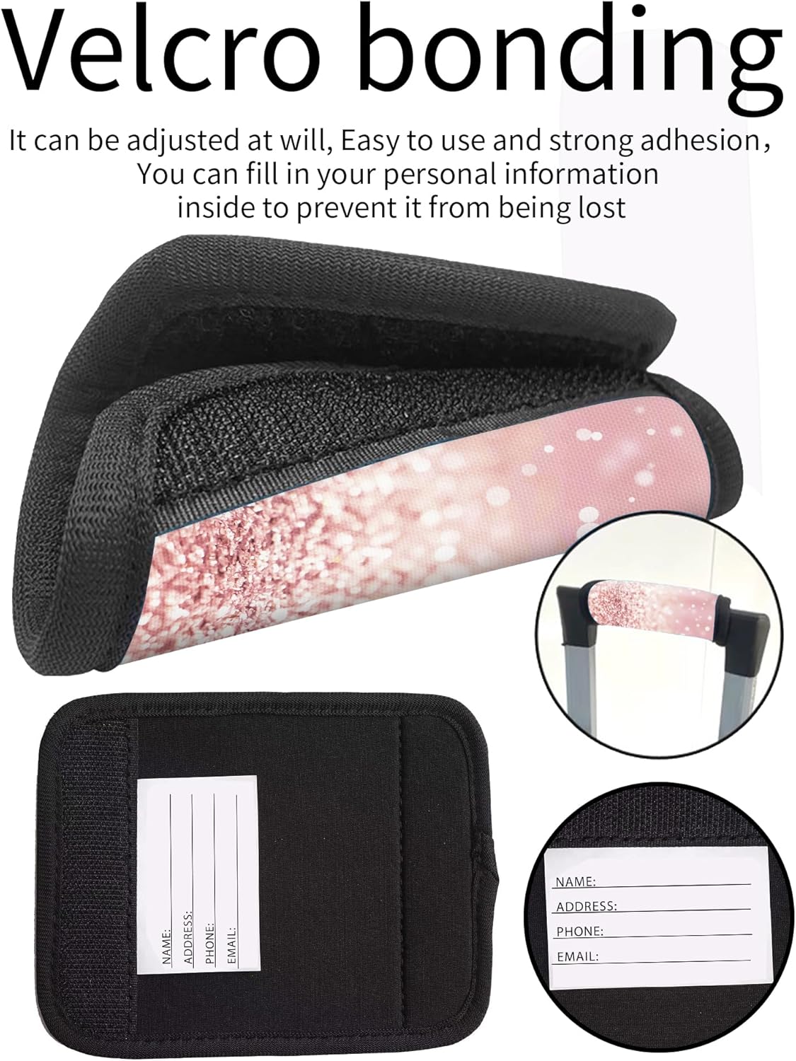 2 Pack Luggage Handle Wrap Travel Tags - Set of Luggage Tags for Suitcases, Identifiers, Marker, and Handle Covers - Cruise Accessories and Travel Gifts（Pink