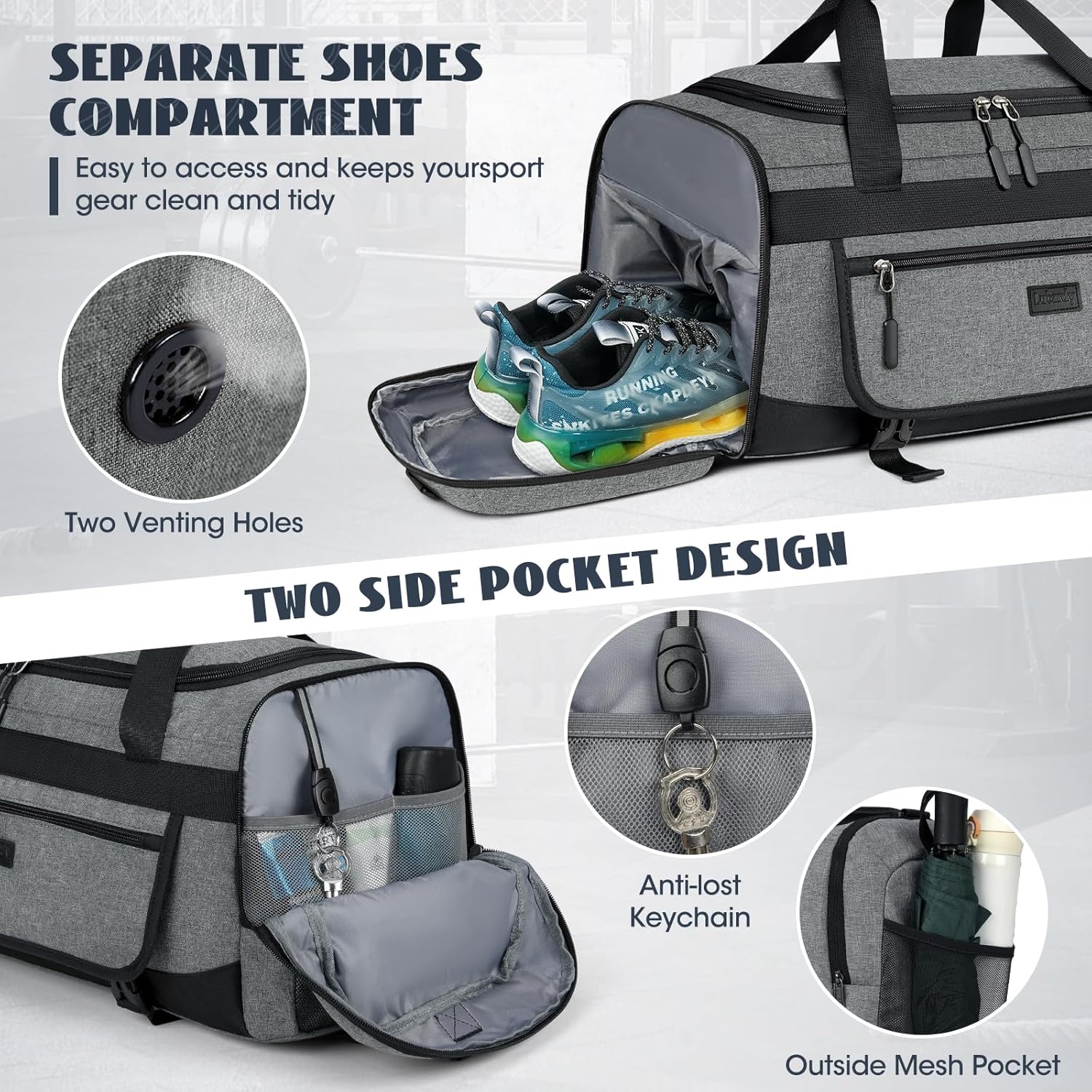 IGOLUMON Gym Bag for Men 40L Sports Duffel Bags Gym Duffle Bag Women with Shoe Compartment & Wet