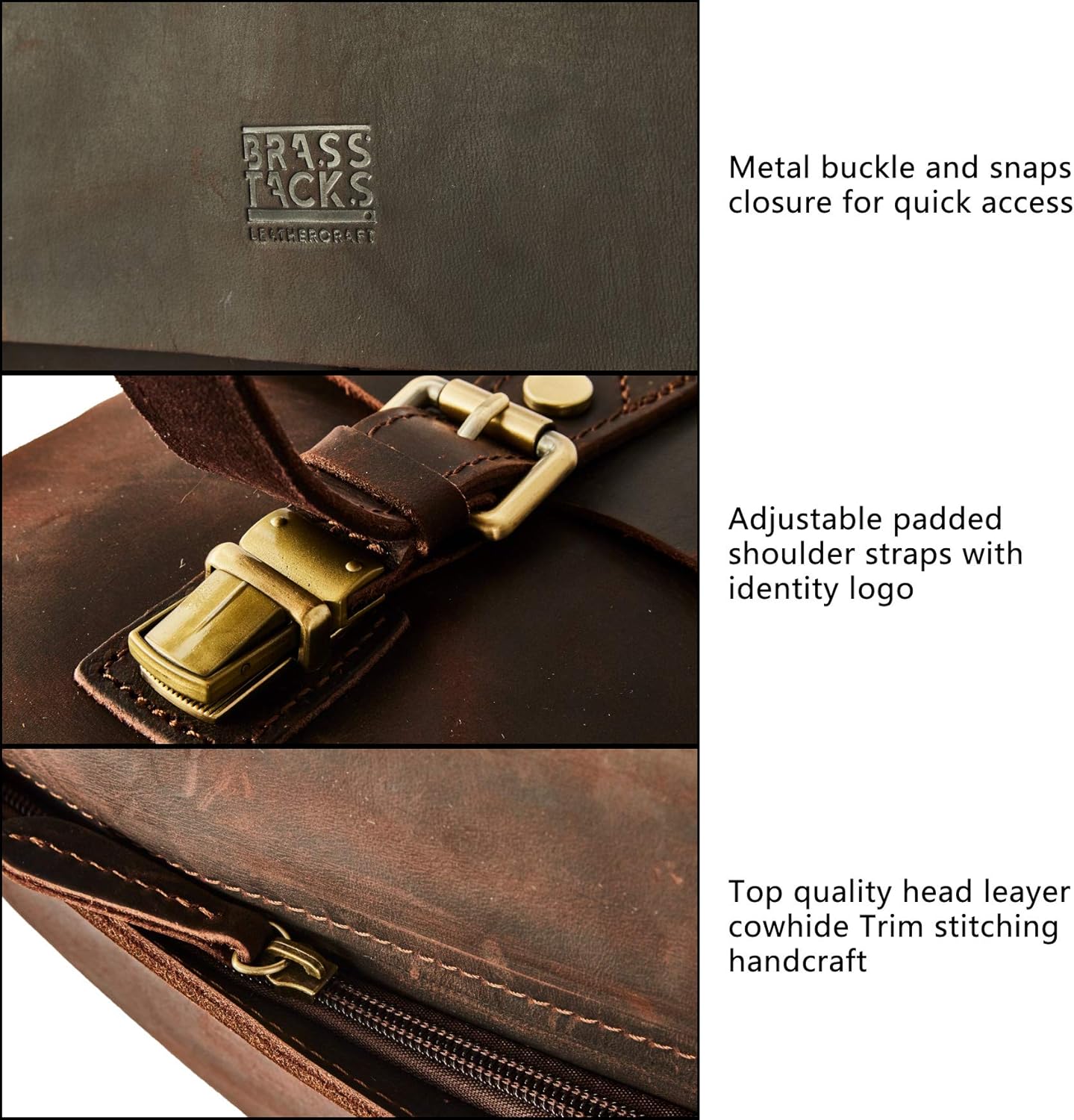 Full Crazy Horse Leather Briefcase Tote Vintage Buckle Strap Messenger Bag 15.6 inch Laptop Tablet Shoulder Bag