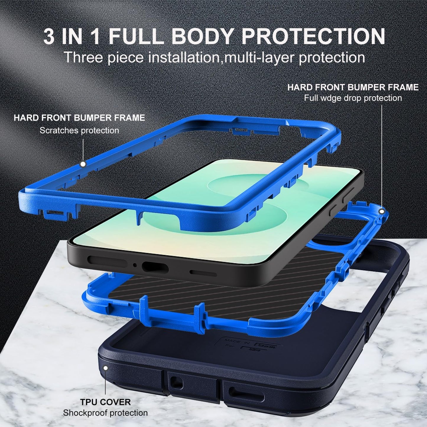 for Samsung Galaxy S25 Plus Case, Military Grade 3 in 1 Heavy Duty Shockproof/Drop Proof/Dust Proof Case with 2Pcs Tempered Glass Screen Protector & 1PcsCamera Lens Protector (Navy Blue)