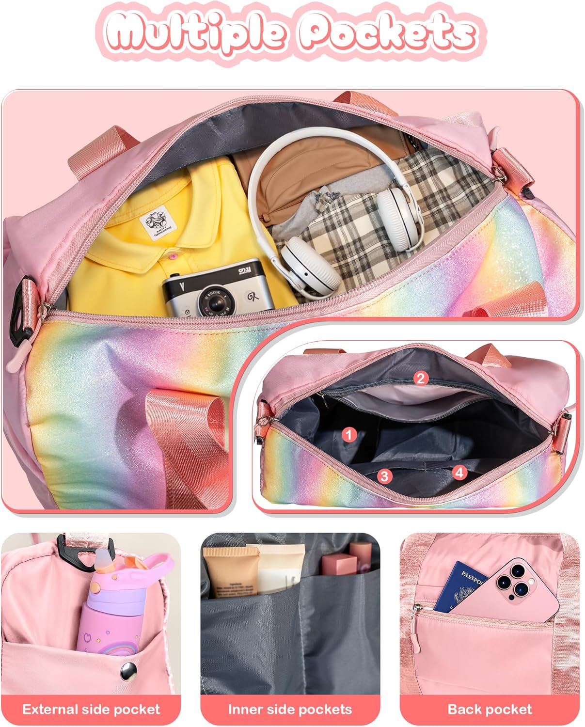 Birthday Gifts for 3 4 5 6 7 8 9 10 11 12 Year Old Girls-Girl Gym Bag with Shoe Compartment, Kid Personalized Weekender Overnight Bags, Initial Travel Tote with Makeup Pouch (Letter B)