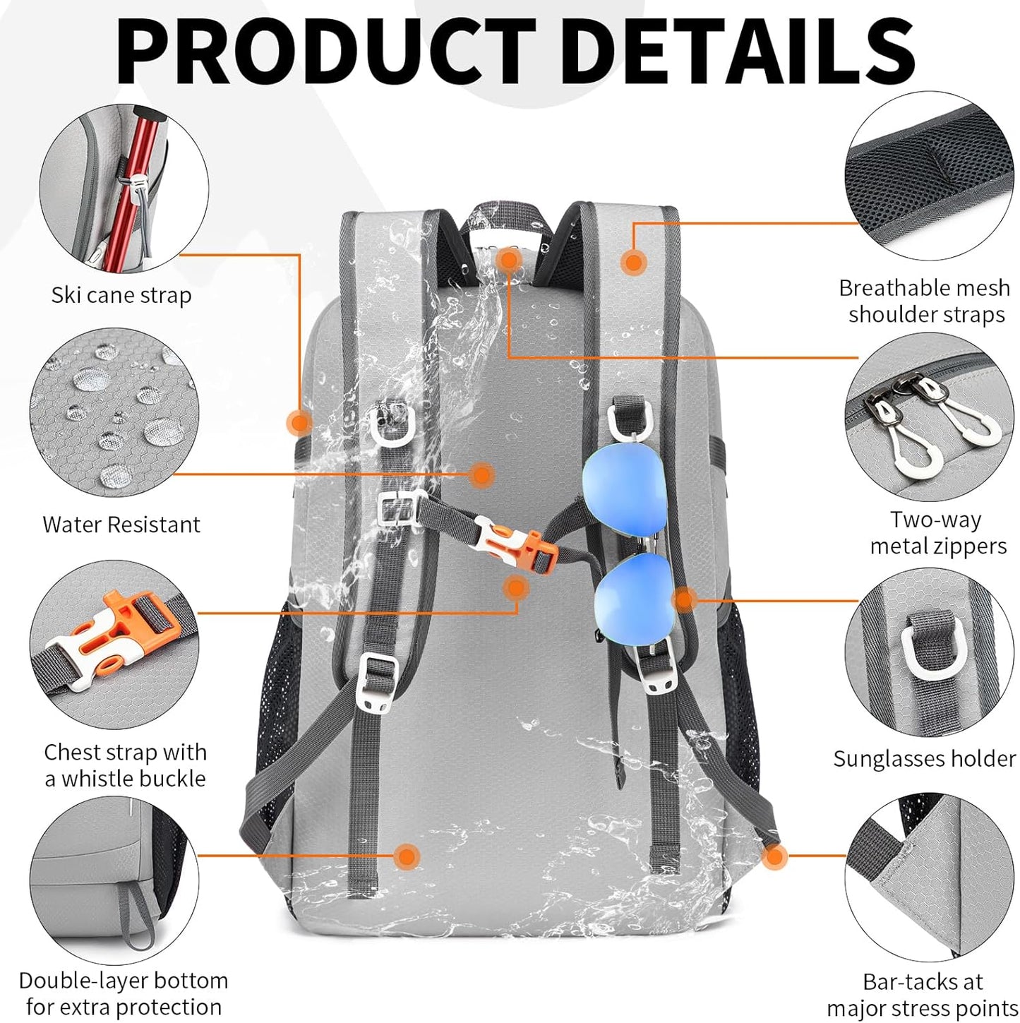 35L Lightweight Packable Backpack – Durable Foldable Daypack for Travel, Hiking, and Gym (Grey)