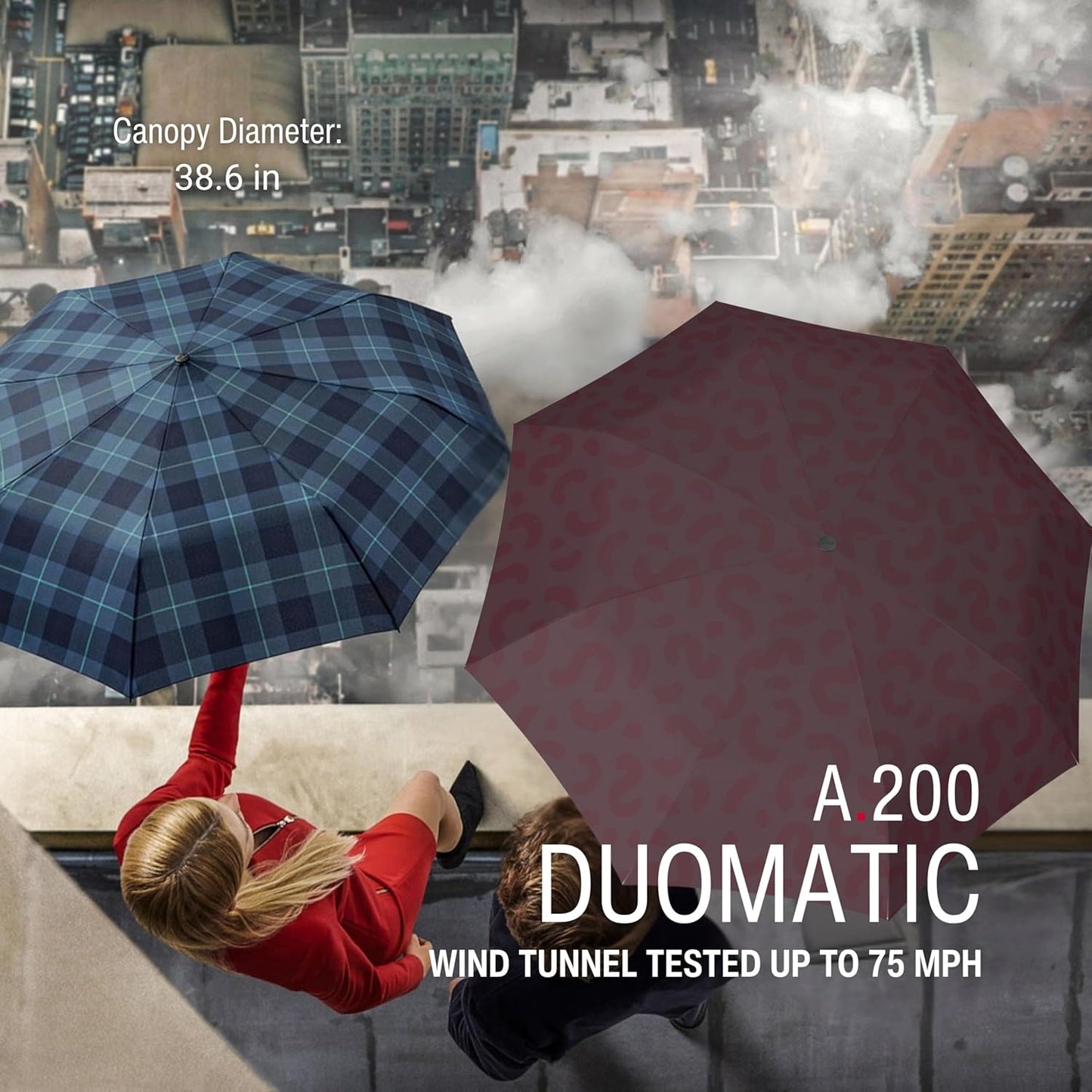 Knirps A.200 Medium Duomatic Windproof Umbrella for Adults – Automatic Open Close 38.5" Canopy, Travel Case Included