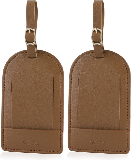 Faux Leather Luggage Tags for Suitcase Tag Set Privacy Protection with Identifie Name Lable ID Card Baggage tag for Men Women Travel Accessories, 2/4 Pack (LT07-Brown1)
