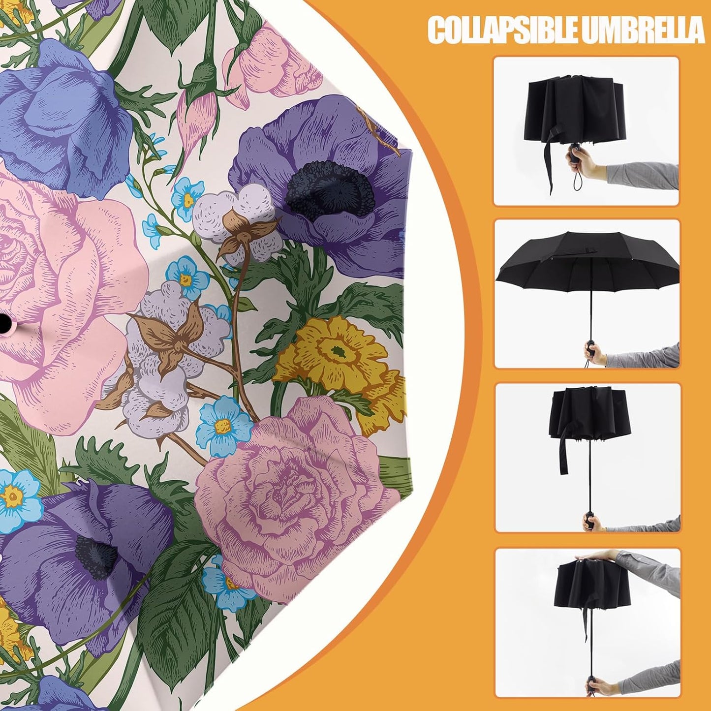 Small Compact Travel Automatic Folding Umbrella for Women, Portable Lightweight, Rain, Wind, UV Sun Shade