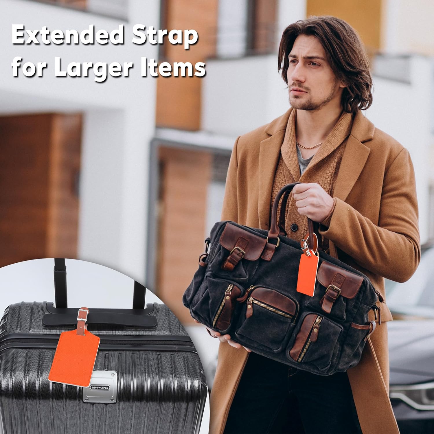Travelambo Luggage Tags for Suitcases Faux Leather Privacy Protection 2 Pack Bag Tags Travel