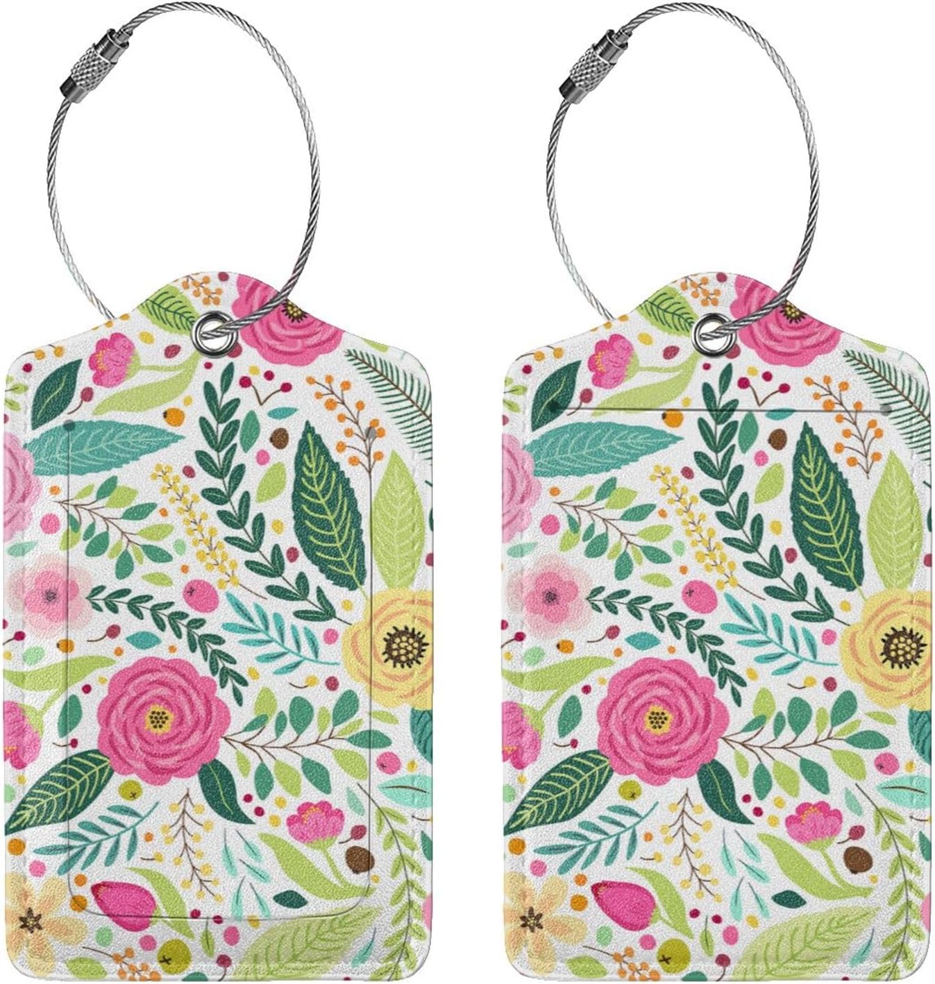 2 Pcs Cute Retro Flower Luggage Tag for Suitcase,Label Hand-Painted Nature Gifts for Privacy Cover ID Label with Stainless, Birthday Boy Girl