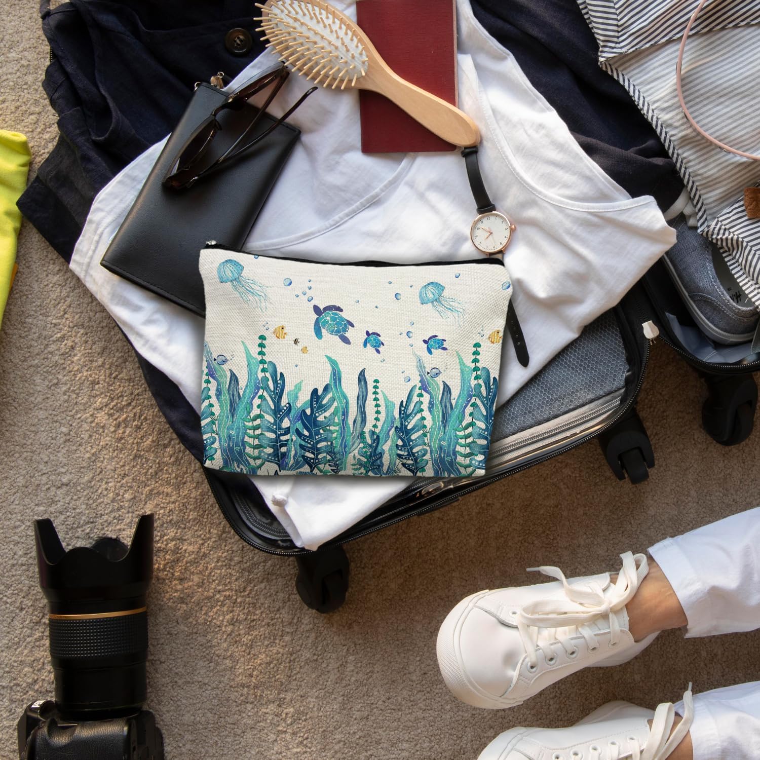 Sea Turtle Gifts Makeup Bag, Ocean Turtle Gifts for Women, Turtles Cosmetic Bag Coastal Beach