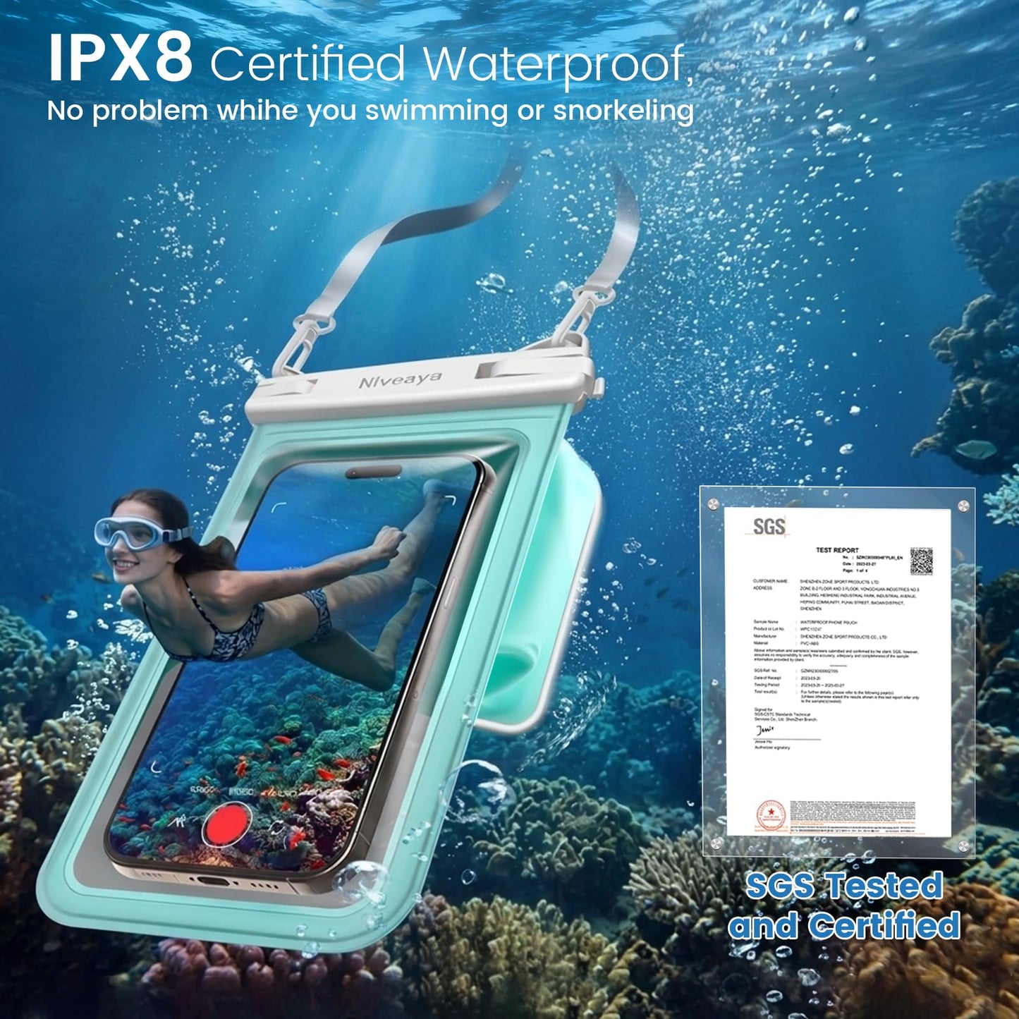 Niveaya 2 Pack IPX8 Waterproof Phone Pouch, Large Space Cell Phone Pouch Floating, Water Proof