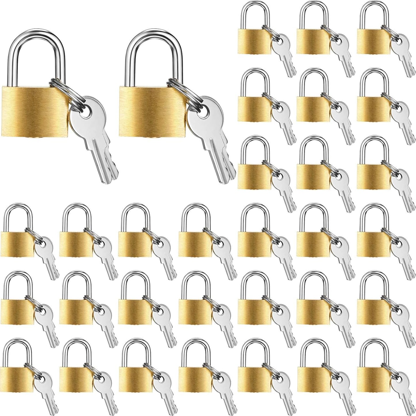 Hotop 32 Pieces Mini Padlock Small Solid Brass Locks 1.25'' with 3 Keys for Luggage, Backpack, Gym, Suitcase, Classroom Matching Game and More