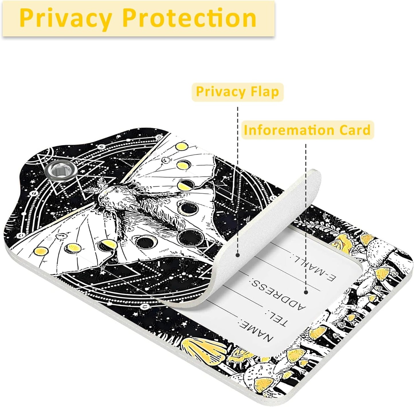 2 Pack Luggage Tag for Suitcase,Beautiful Creative Butterfly and Mushroom PU Leather Suitcase Tags Identifiers with Privacy Name Address Labels and Durable Steel Loop for Women Men Travel