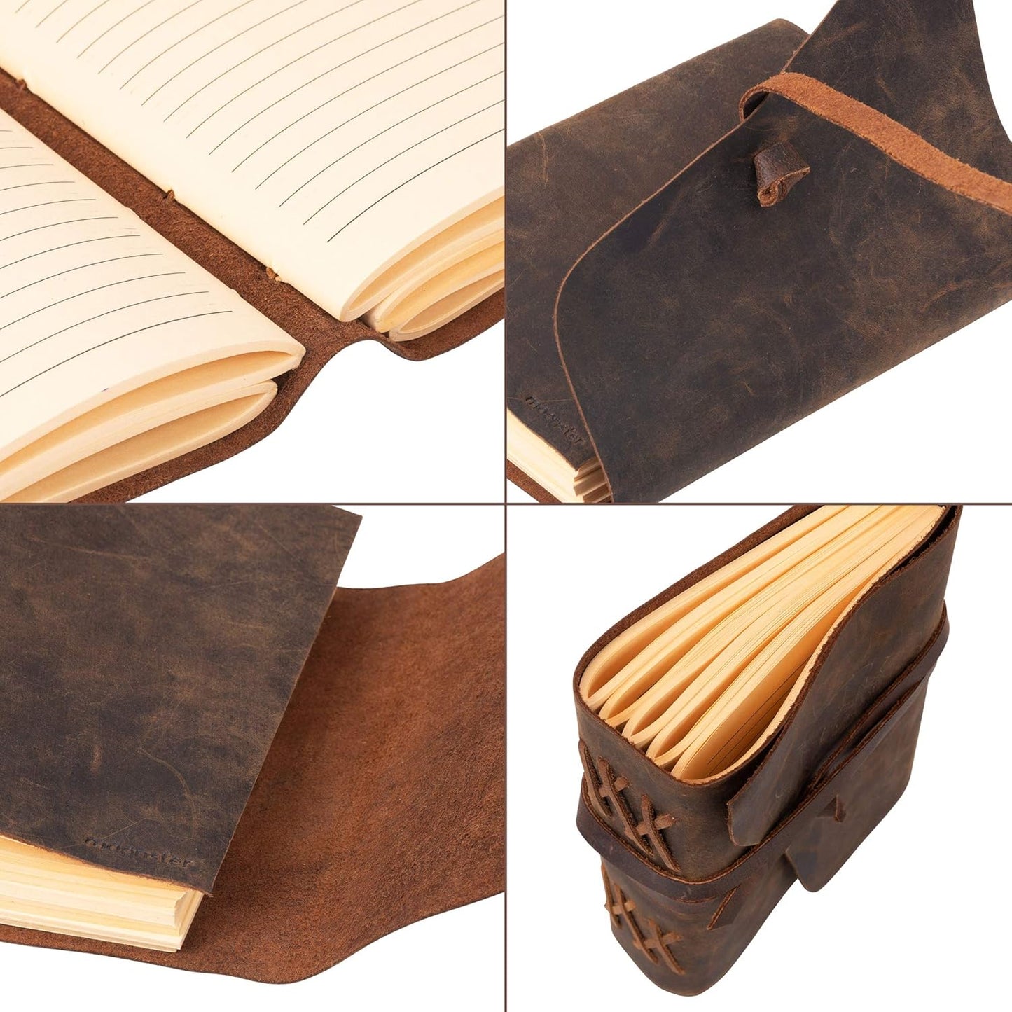 moonster Leather Journal Lined Notebook Paper Leather Bound Journals for Writing for Women & Men, 18x13cm Ruled Small Notebooks, Kraft Paper with 400 pages, Lined Paper College Ruled & Travel Size