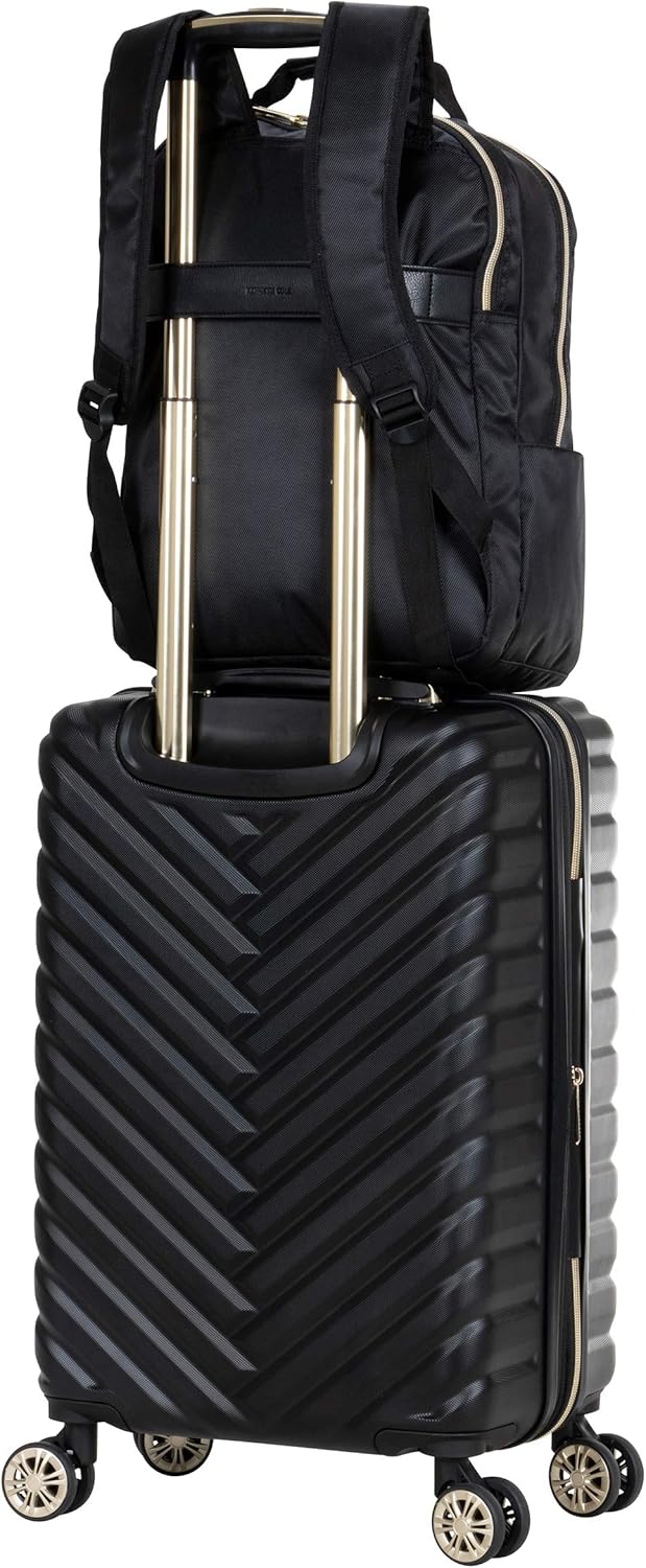 Kenneth Cole REACTION Madison Square Lightweight Hardside Chevron Expandable Spinner Luggage, Black, 2-Piece (20" Carry On + Backpack)
