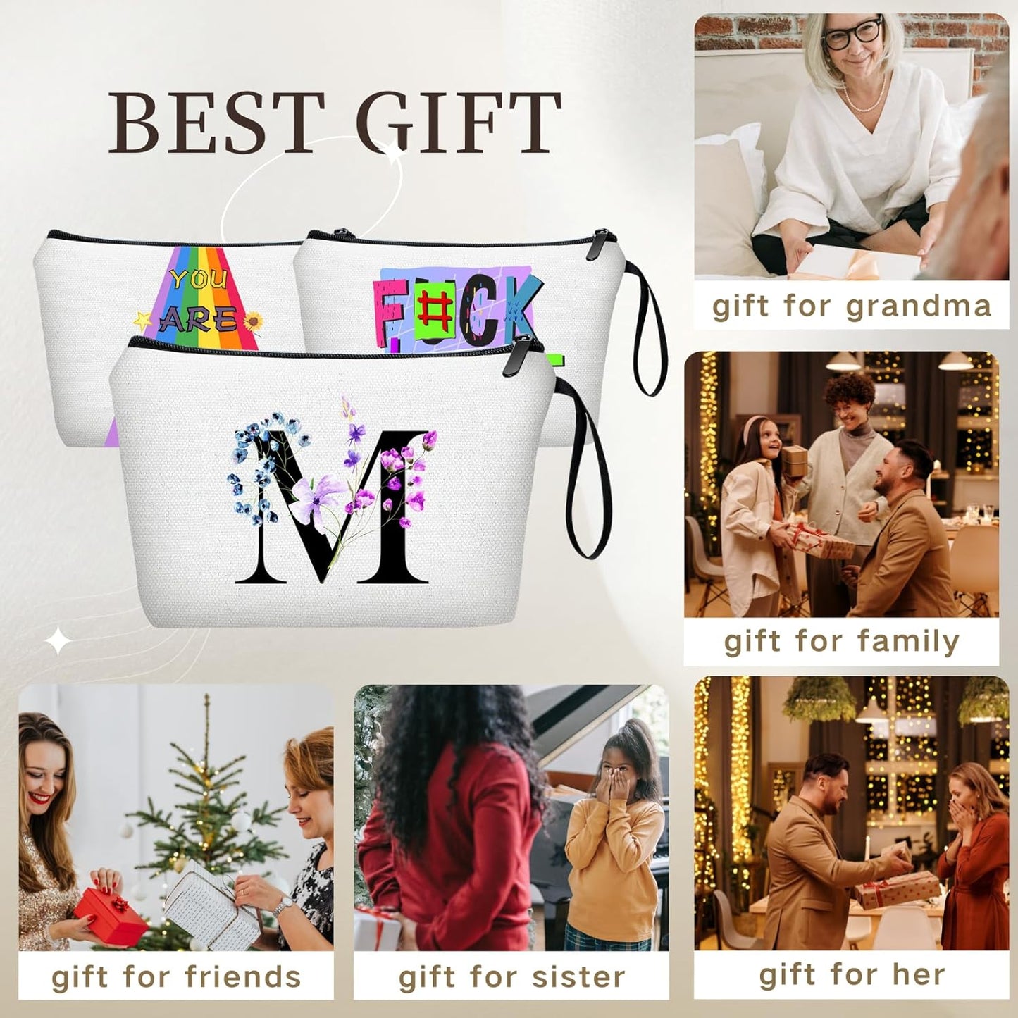 SEAMOON Birthday Maid of Honor Gifts for Women Her Mom Team Teacher Friend Bridesmaid Bride Personalized Makeup Cosmetic Bag with Mirror Valentines Mothers Day Christmas Graduation M