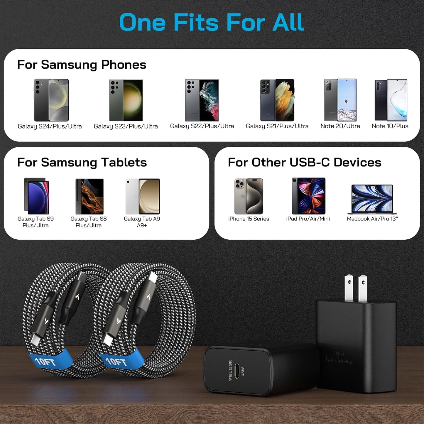 S24 S23 S22 Ultra Charger, 45W USB-C Super Fast Charger Type C PPS/PD Wall Charging Block for Samsung Galaxy S25/S24/S23/S22 Ultra/S22 Plus/S20 Ultra/Note 20/Note 10+, Galaxy Tab(10ft Cable, Black)