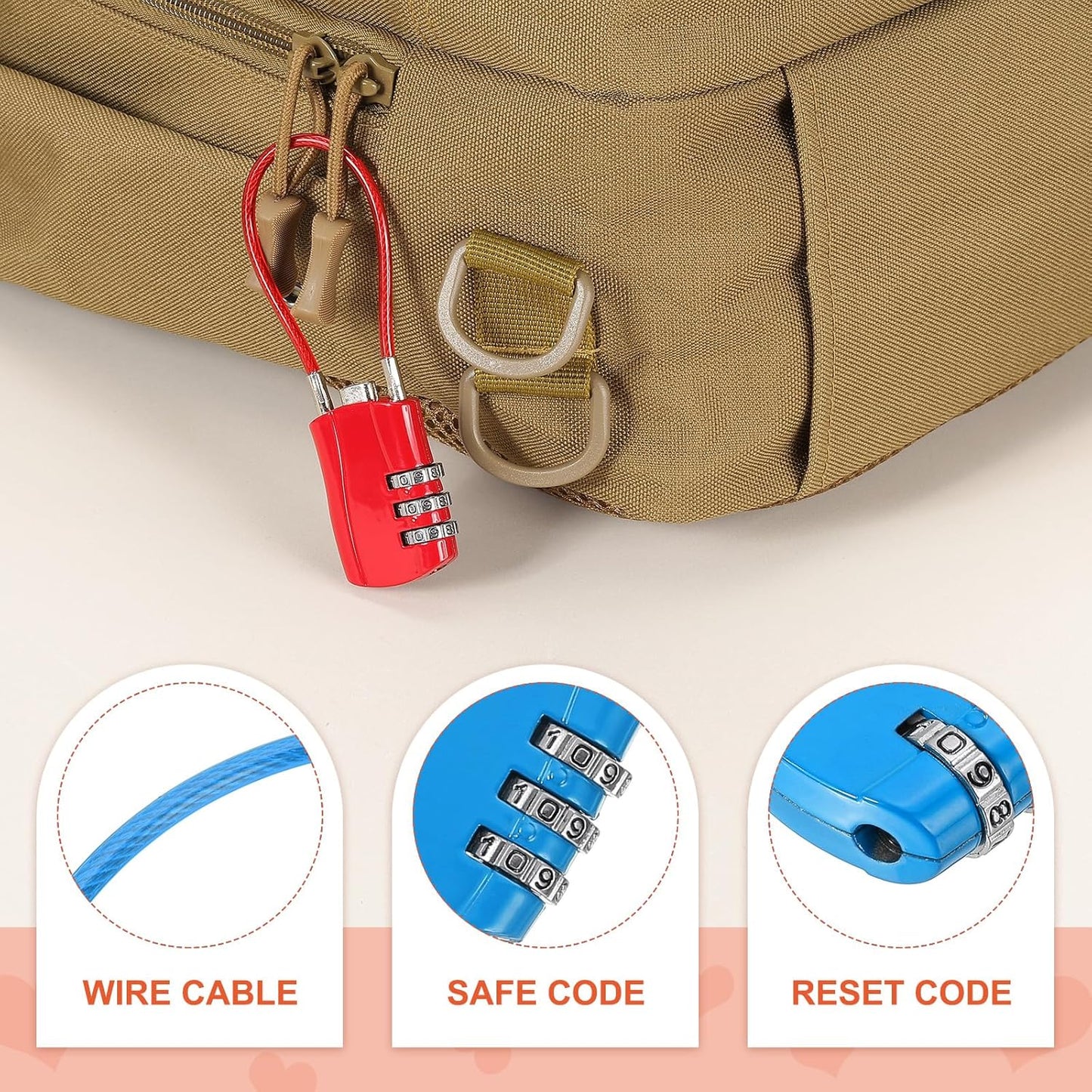 MECCANIXITY 2 Pcs Luggage Travel Lock, 3 Digit Cable Combination Lock 1-3/16" Width Body with 5" Long Cable for Suitcase Bag Cabinets Small Fences Gym, Blue