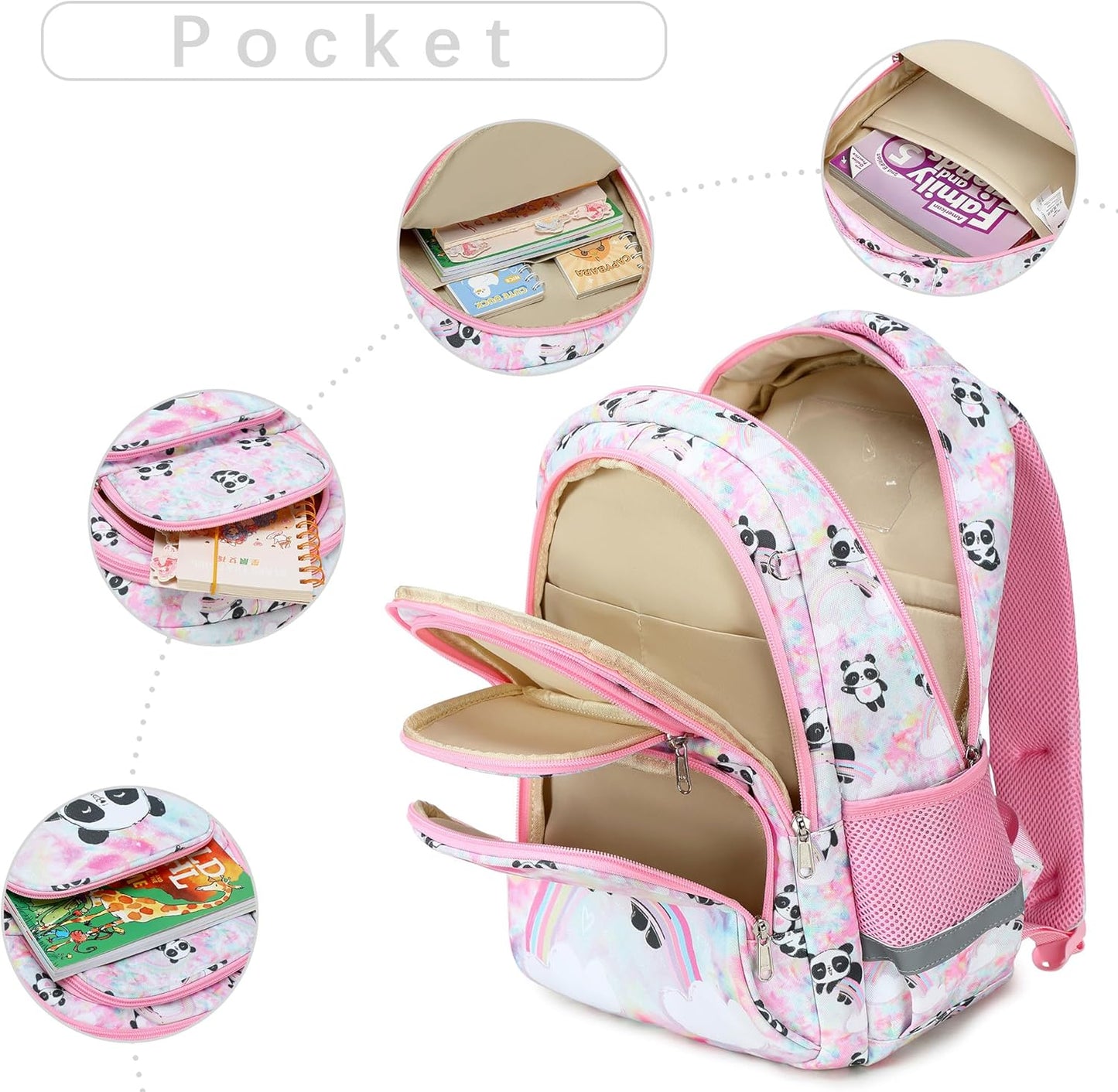 abshoo Cute Panda School Backpack For Girls Elementary Kindergarten Kids School Bag (Panda Pink)