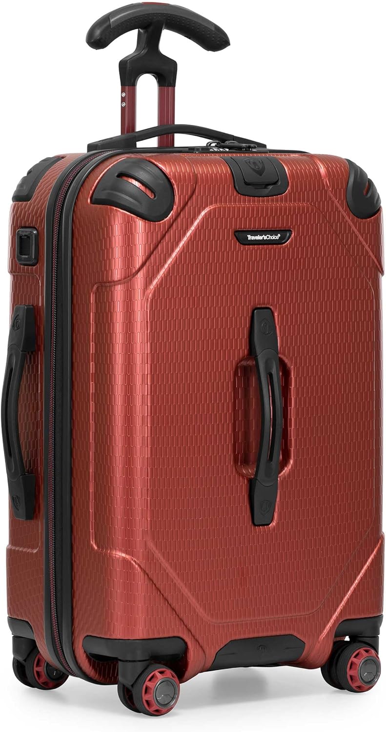 Traveler's Choice Maxporter II Hardside Polycarbonate Suitcase with Spinner Wheels, TSA Lock, Red, 22" Carry-On Luggage