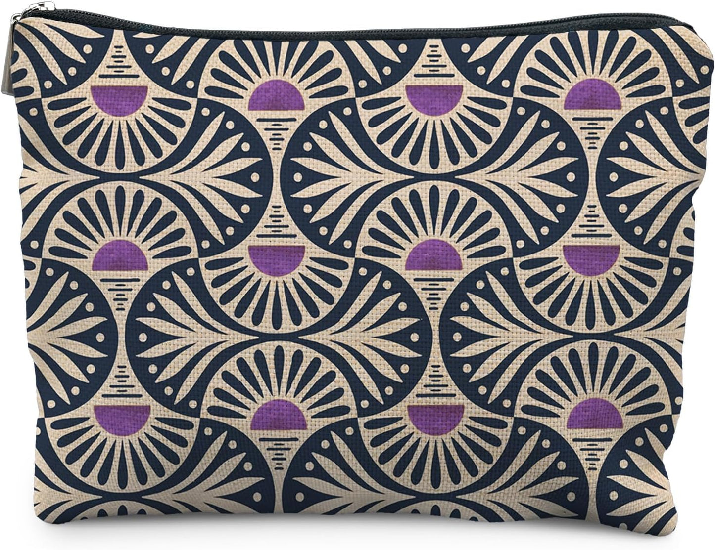 Boho Makeup Bag Gifts for Women, Sunset Leaf Aesthetic Makeup Pouch(Purple)